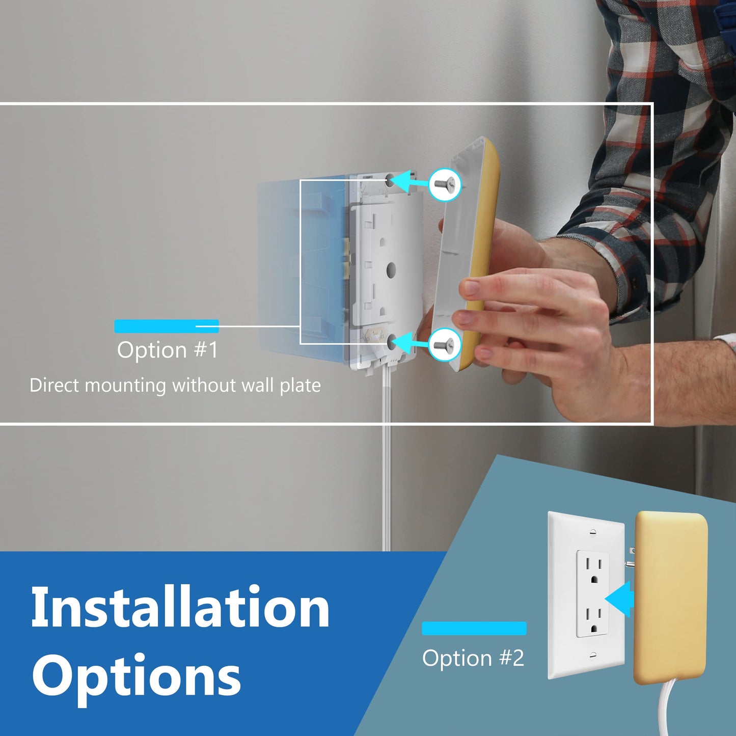 LIDER Extensor de salida de cara plana con 3 receptáculos, enchufe ultrafino de placa de pared con extensor de cable y tira de alimentación de 3 tomas, cable de 2.4 metros, LWE8-315-GD, listado ETL