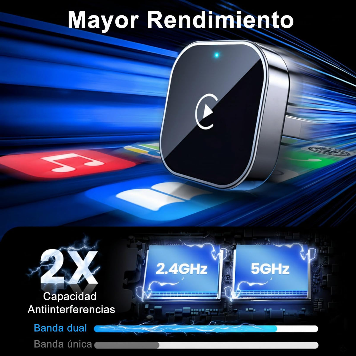 Adaptador Inalámbrico ZytaraX Negro para CarPlay Conexión Inalámbrica
