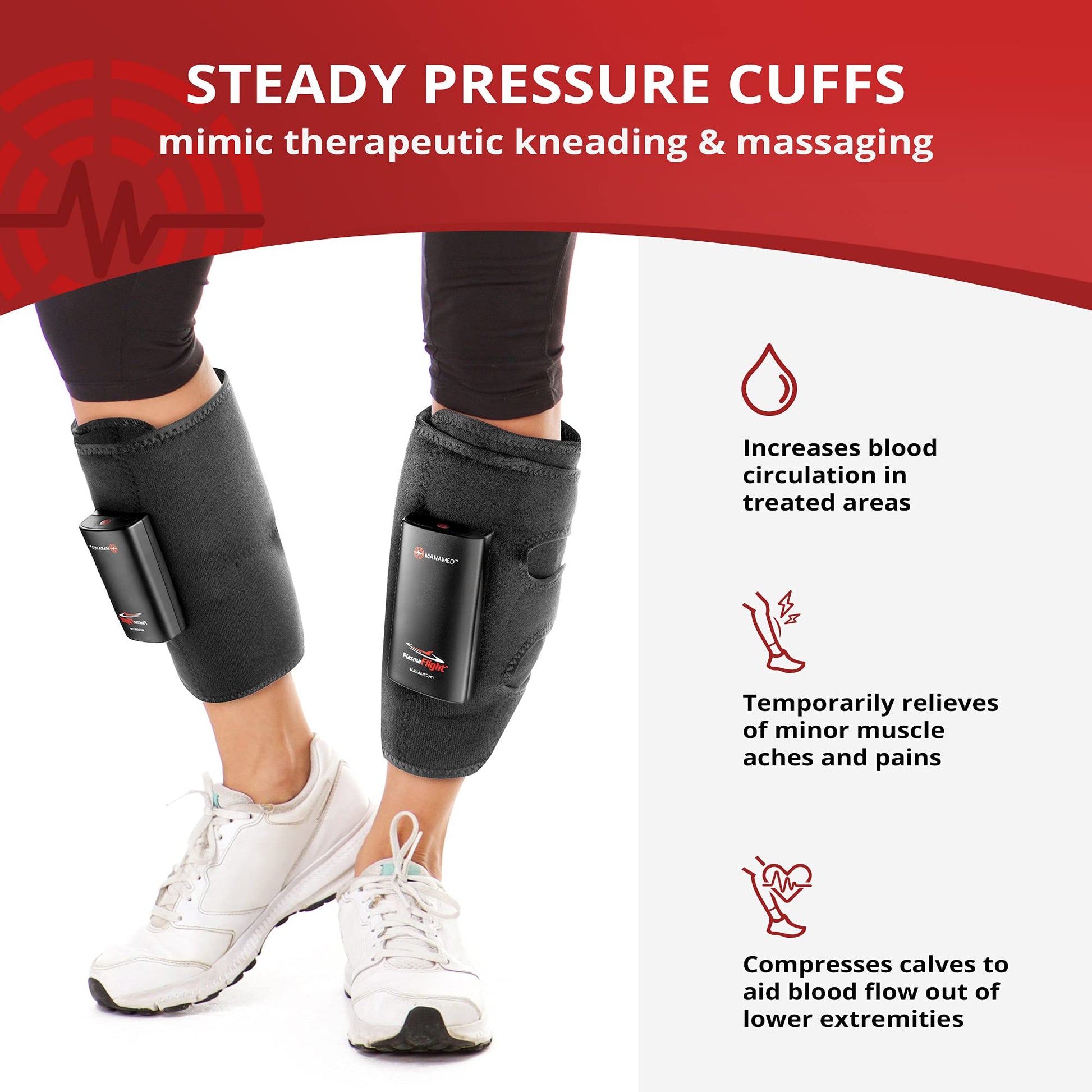 ManaMed PlasmaFlight - Masajeador de músculo y piernas para alivio del dolor y circulación | Amasamiento de aire aprobado para masaje de piernas envoltura de compresión | Máquina profesional portátil SCD para piernas con 2 modos