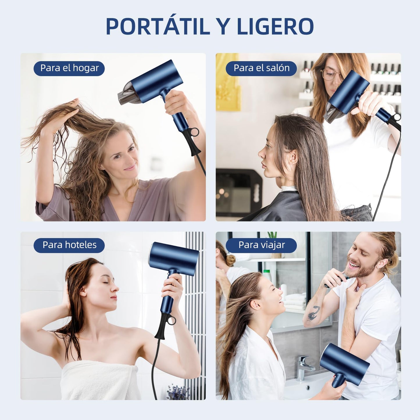 Secadora de Cabello,1800W Secadora para Cabello Profesional,3 Temperatura Ajustable,Ion Negativo,Secadora de Pelo Viaje Portatil y Plegable,Con Boquilla,Difusor,Peine y Pinza de Pelo,para Hogar,Salón