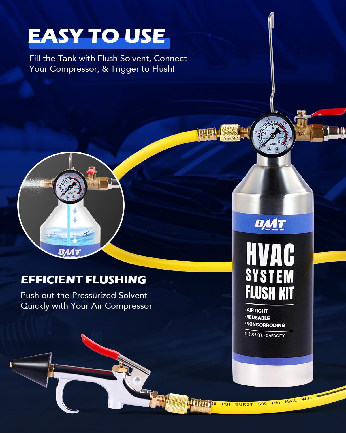 Kit de Descarga de CA Orion Motor Tech Azul con Manguera de 3.3 Pies para Sistema Automotriz de Coche