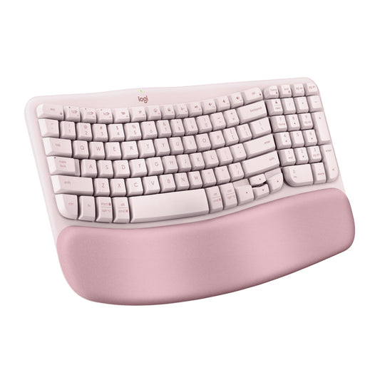 Teclado Ergonomico Inalámbrico Logitech Wave Keys Rosa con Reposamanos