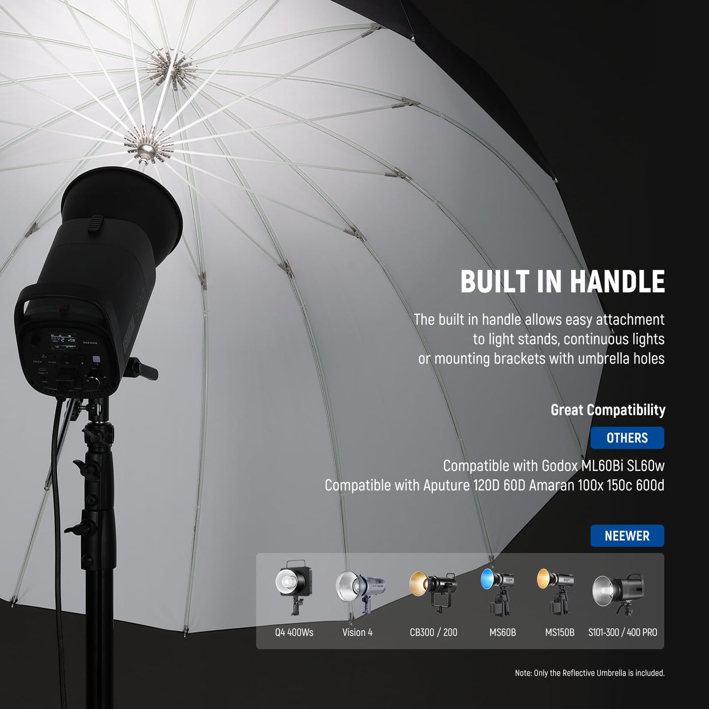 NEEWER 41"/104cm Paraguas Reflectante Parabólico Fotografía con Interior Blanco,Iluminación Suave con Difusor Cubierta,Bolsa,Plegar Rápido para Cámara Foto Estudio Video Luz Tomas Monoluz Flash, NS1U