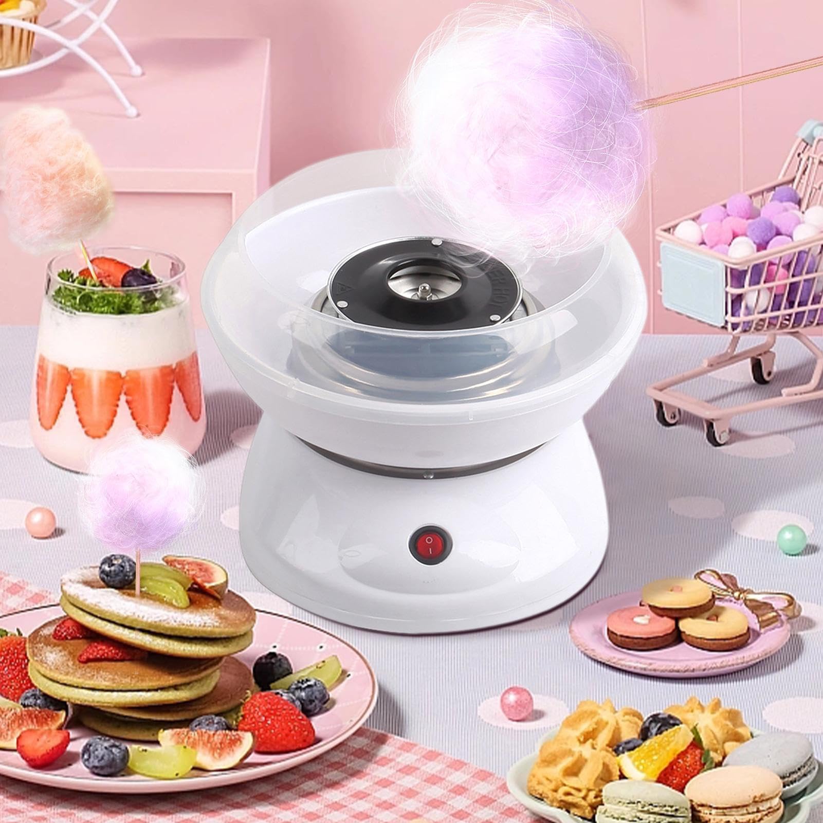 HIXIP Máquina de algodón de azúcar para niños - Máquina eléctrica para Hacer algodón de azúcar - Fácil de Usar y Limpiar con Placa Prueba de Salpicaduras de Calidad alimentaria, máquina Retro
