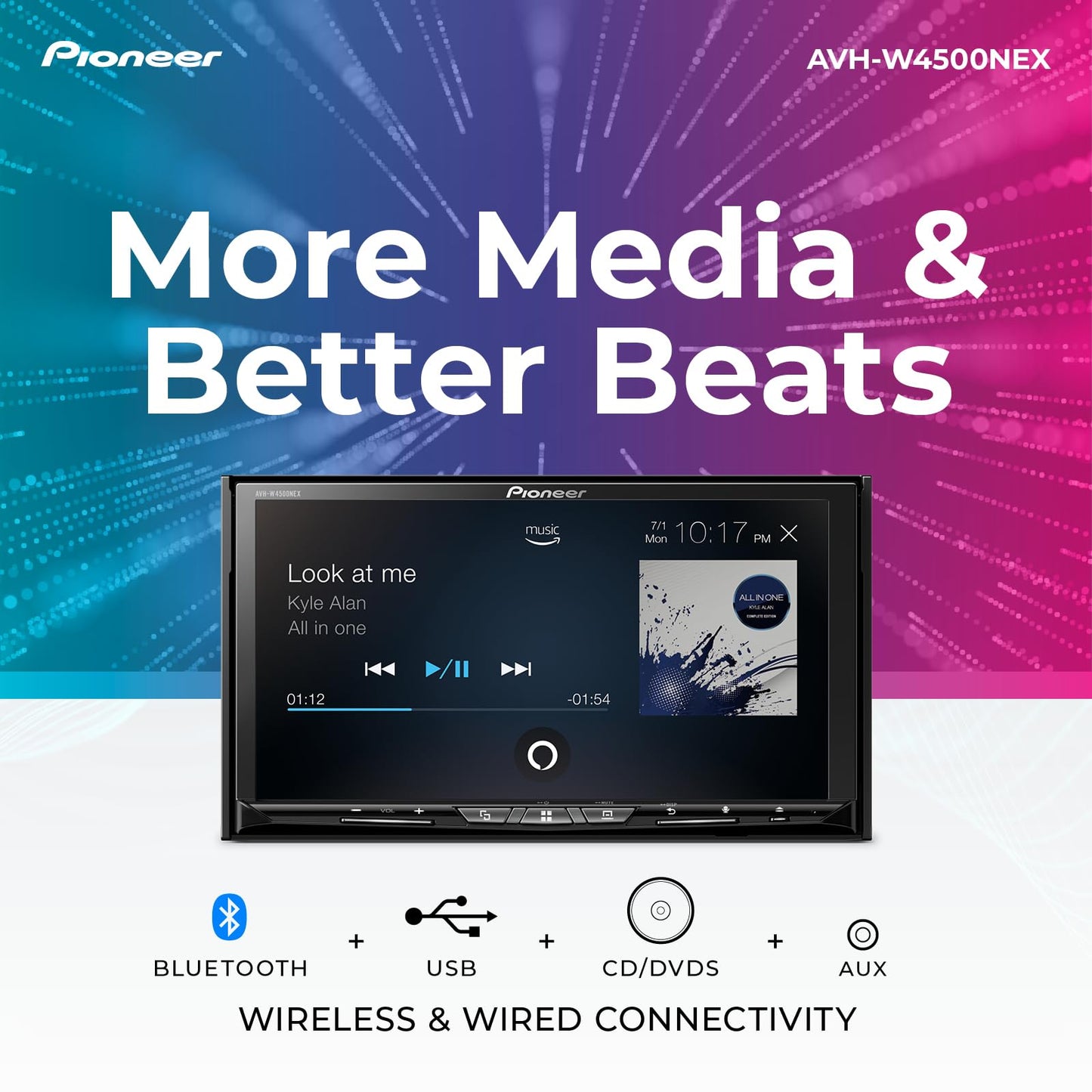 PIONEER - Espejo inalámbrico Doble DIN para Android Auto, Receptor de DVD