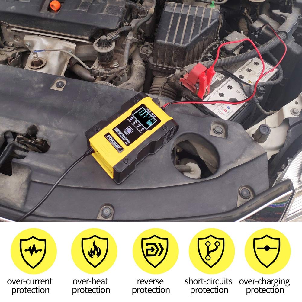 IEIK Cargador de batería de 12 V/6 A para coche, camión, motocicleta, cortacésped, barco, ATV, litio/LiFePO4/plomo/ácido/ciclo profundo