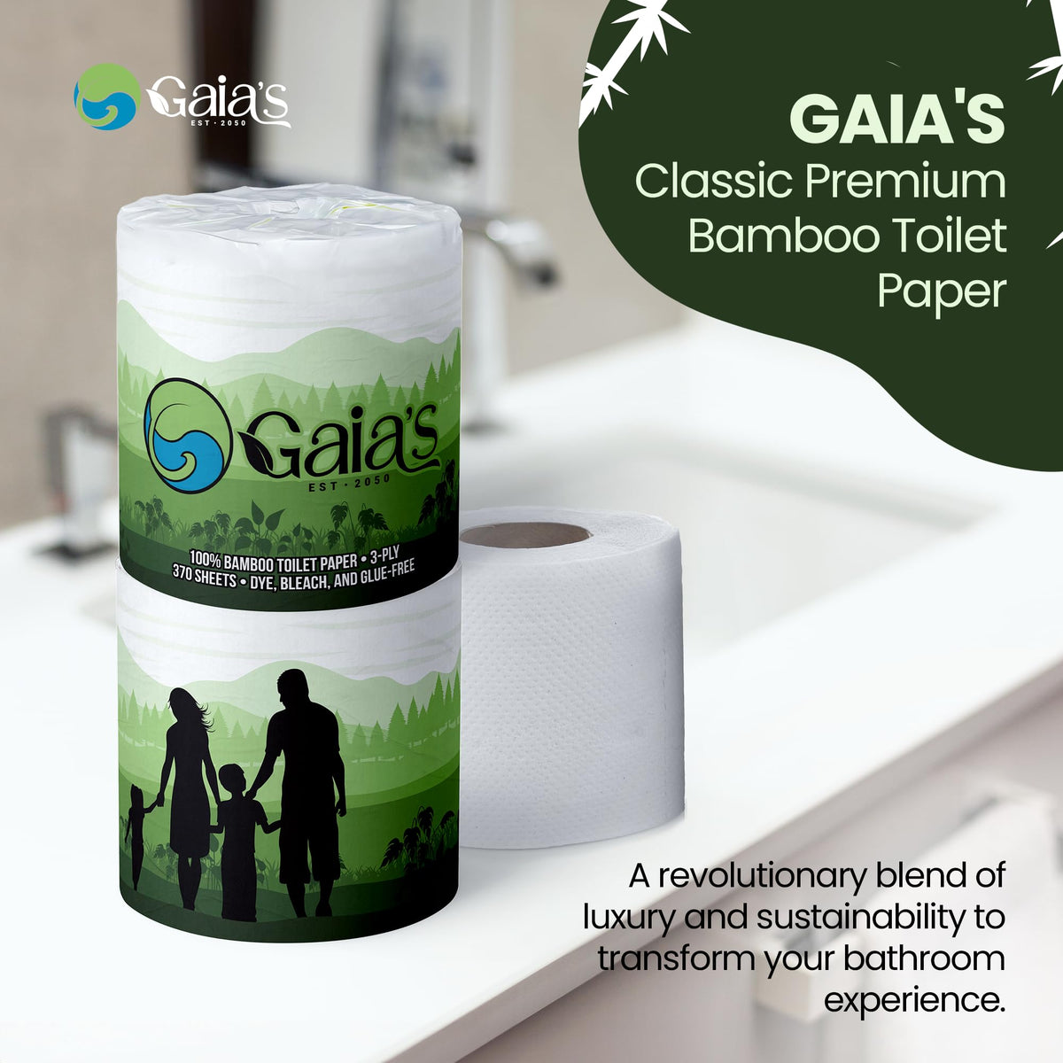 Papel Higiénico Gaias Bambú Orgánico Suave 48 Mega Rollos 3 Capas Respetuoso con el Medio Ambiente