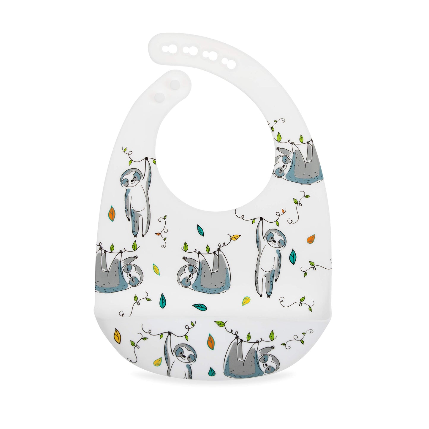 Baberos de Silicona Nuby Hojas y Perezosos Ajustables con Cuchara