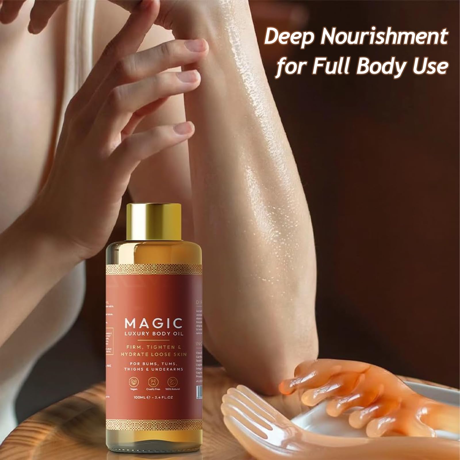 Aceite Corporal Besque Mágico Lujo Hidratante Multiusos 100ml para Brazos Pecho Muslos y Abdomen