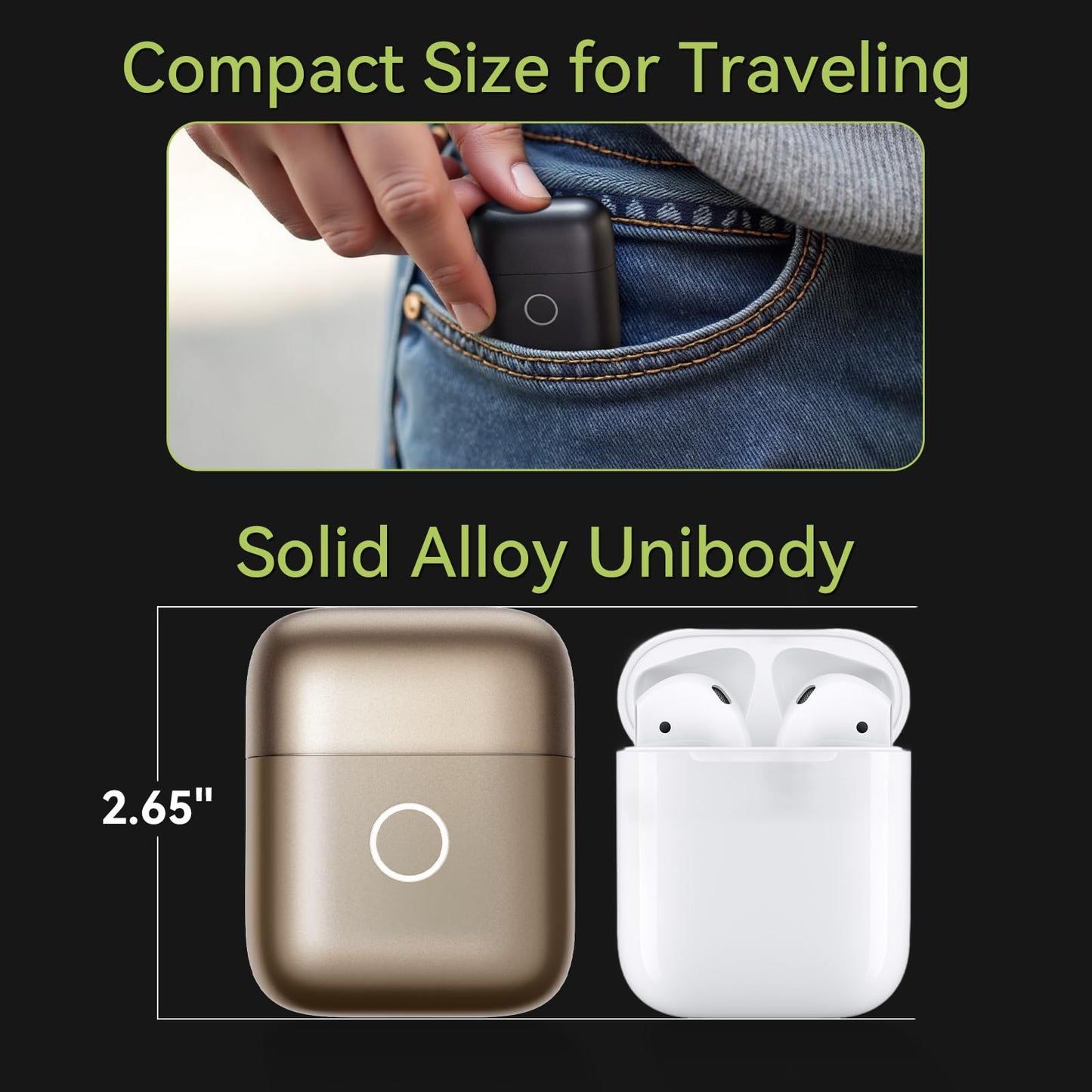 V N U Afeitadora eléctrica VNU con cuerpo de aleación, miniafeitadora de bolsillo para viajes, para hombres, resistente al agua IPX7 y 60 días de autonomía, ideal como regalo para hombres, esposos o p
