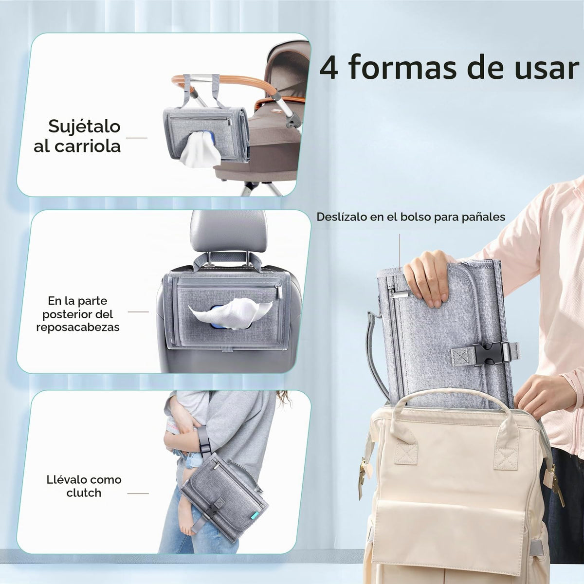 Cambiador portátil de pañales con correa para el hombro, cambiador de viaje desmontable con bolsillo para toallitas para bebé, regalos para baby shower, niñas recién nacidas y niños (Austere Grey)
