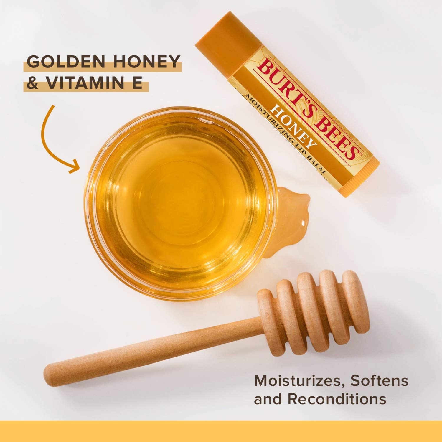 Burt's Bees 100% Natural Moisturizing Lip Balm, Honey with Beeswax - 4 Tubes