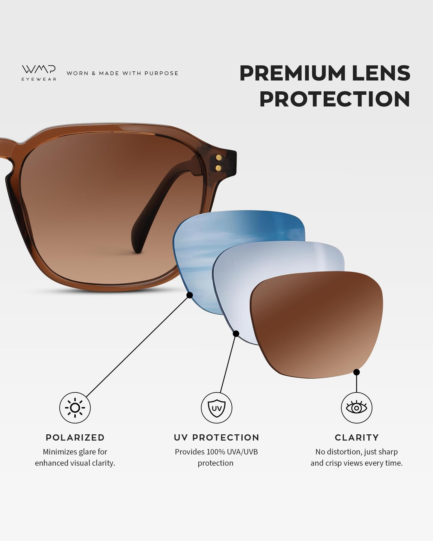 WearMe Pro Gafas de sol cuadradas polarizadas para hombre – Ajuste ancho, estilo retro, UV400, montura ligera para conducir y uso diario (marrón terracota/marrón cobre degradado L