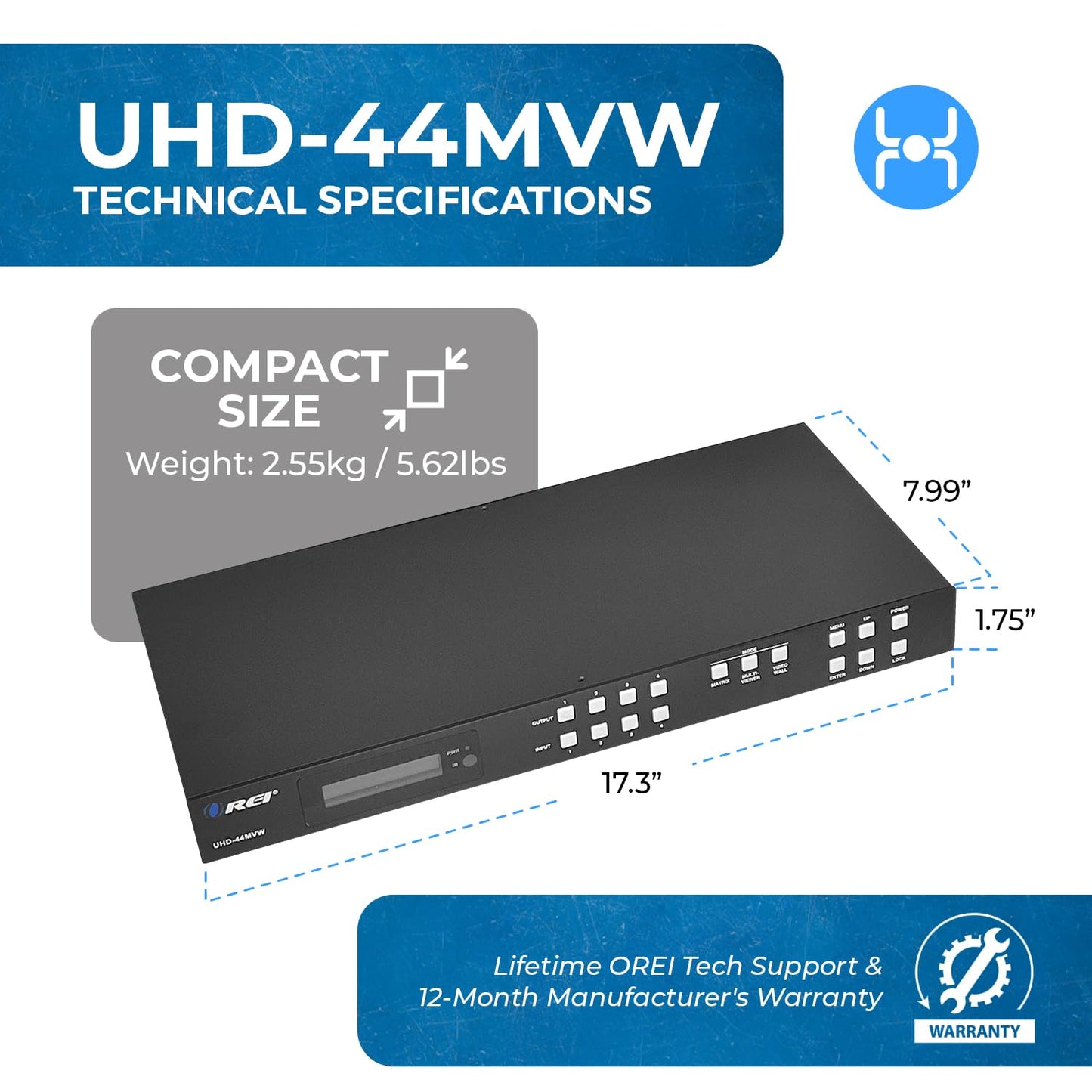 OREI 4K 4x4 HDMI Matriz Video driver de pared Procesador Multivisor visualización de hasta 4K 60Hz 2x1, 1x2, 1x3, 1x4 Soporta extracción de audio RS-232 de rotación de 180 grados (UHD-44MVW)