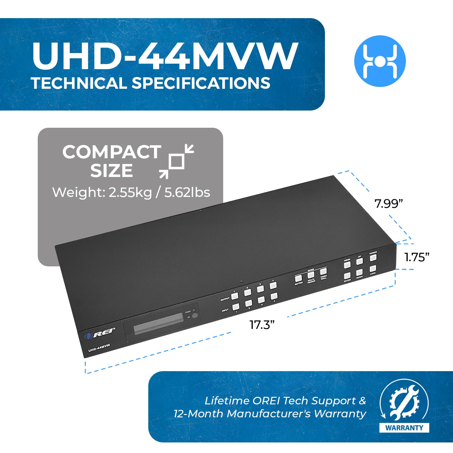 OREI 4K 4x4 HDMI Matriz Video driver de pared Procesador Multivisor visualización de hasta 4K 60Hz 2x1, 1x2, 1x3, 1x4 Soporta extracción de audio RS-232 de rotación de 180 grados (UHD-44MVW)