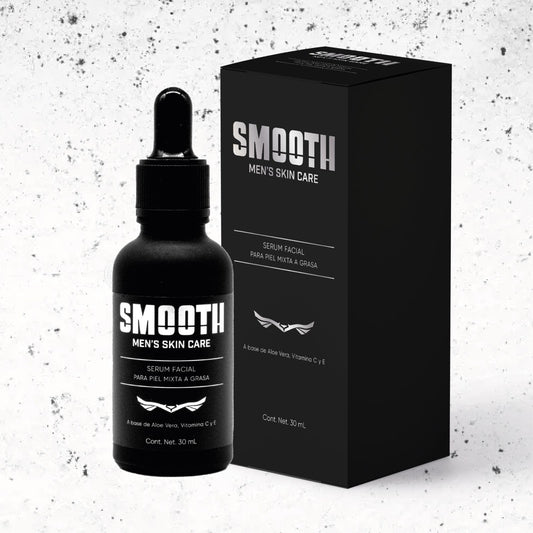SMOOTH Sérum de Vitamina C Para Hombres | Antioxidante, Hidratante, Reduce líneas de Expresión, Disminuye Arrugas y Retrasa Envejecimiento Prematuro | Colágeno, Elastina, Aloe Vera | 30 ml Uso Día y Noche