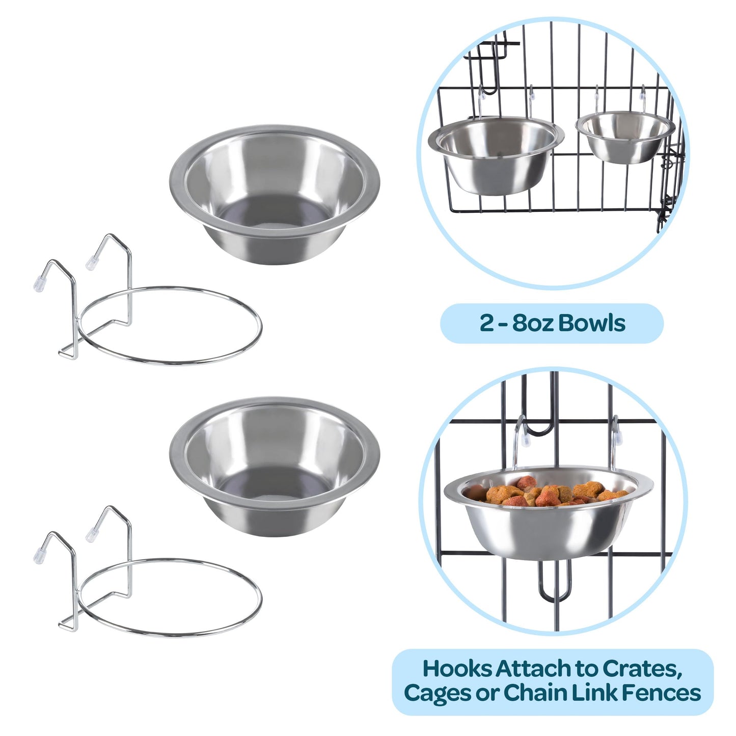 Platos de Acero Inoxidable Petmaker en Plata para Mascotas con Ganchos