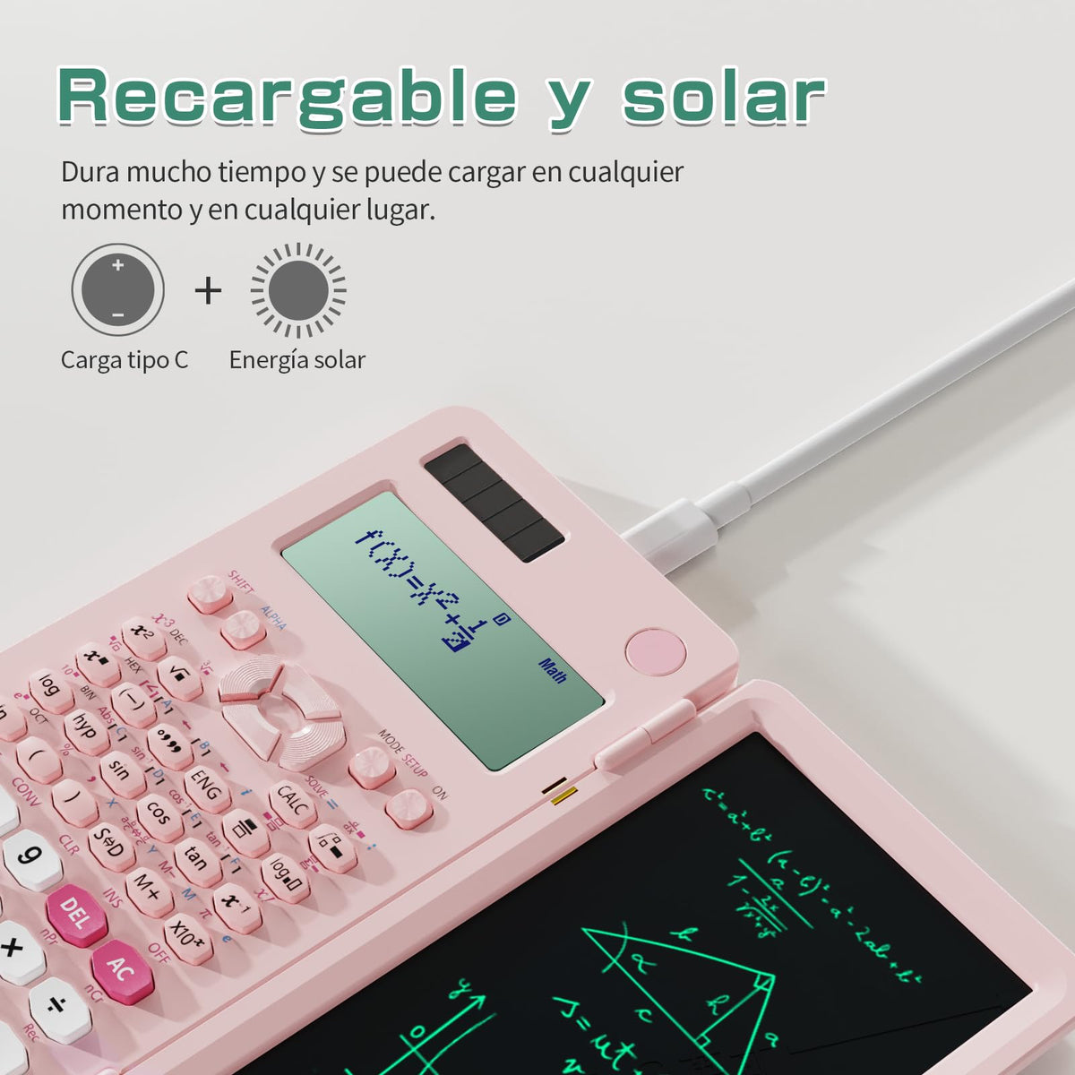 Calculadora Científica Recargable 991ES MAX Rosa con Bloc de Notas para Estudiantes