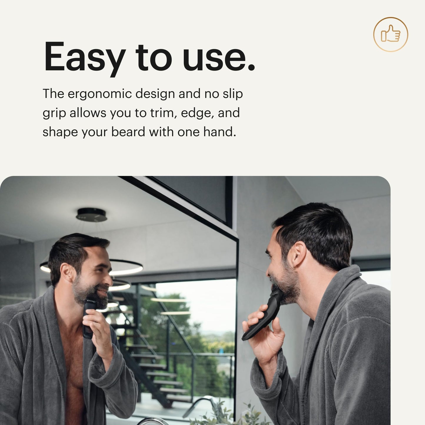 MANSCAPED® The Beard Hedger® PLUS: Recortadora ajustable de barba y bigote para hombre con 14 ajustes de longitud (1–20 mm), cuchilla de acero inoxidable, resistente al agua, bloqueo de viaje y recargable por USB-C.
