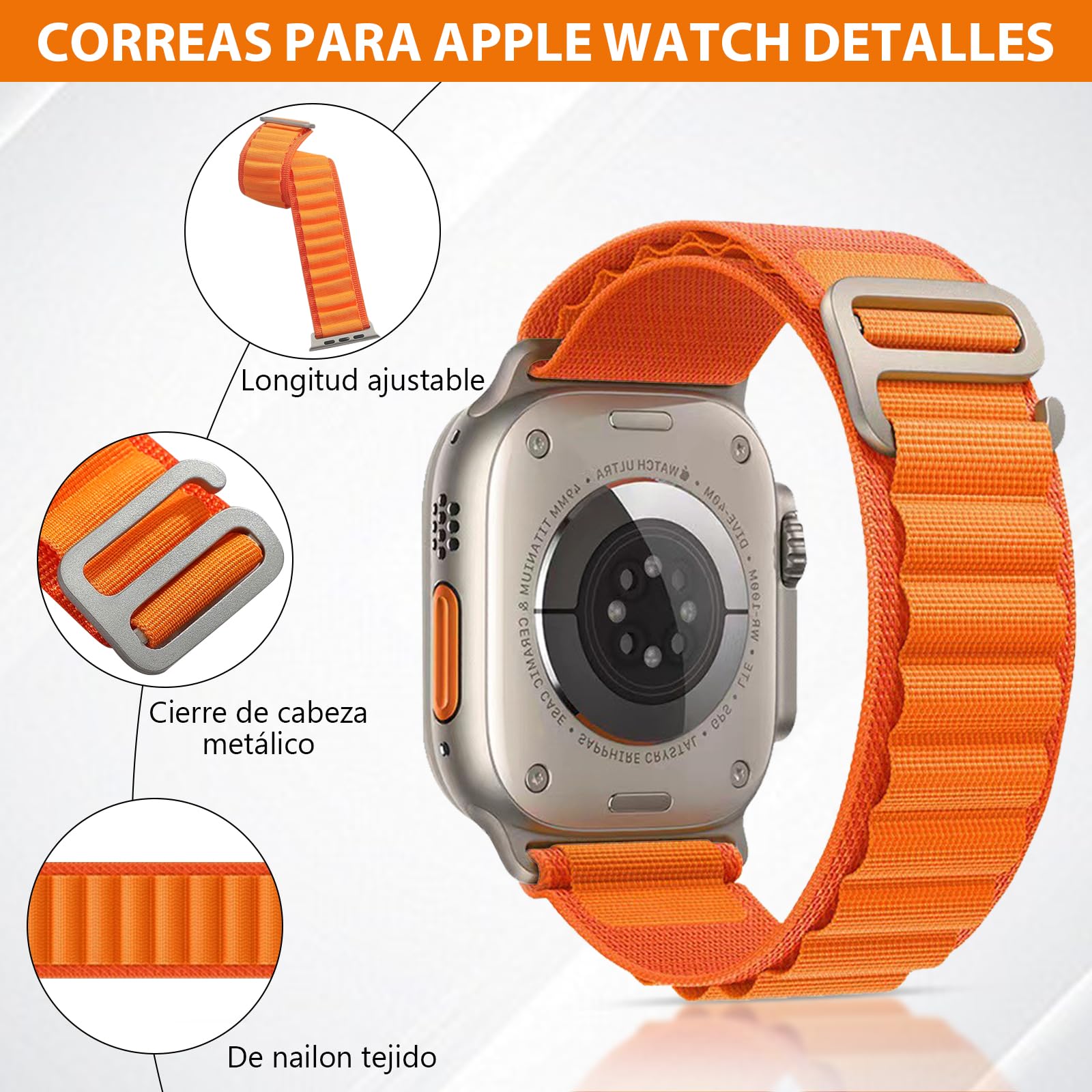 CAVIGLTE Correas para Apple Watch Compatibles con Apple Watch Ultra 42mm 44mm 45mm 49mm, Correas Deportivas Ajustables para IWatch Series 9/8/7/6/5/4/3/2/1/SE