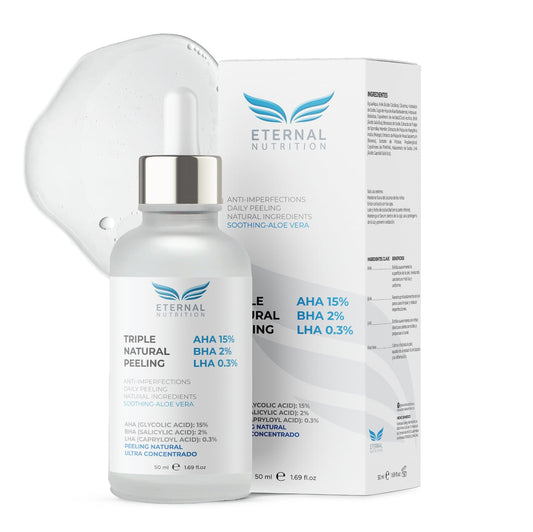Serum TRIPLE NATURAL PEELING AHA 15%, BHA 2%, LHA 0.3%. 50 ml. Suero Peeling natural concentrado | Ingredientes Naturales | Skin Care | Piel Sana y Joven Uniforme | Textura Ligera | Para Todo Tipo de Piel by ETERNAL NUTRITION