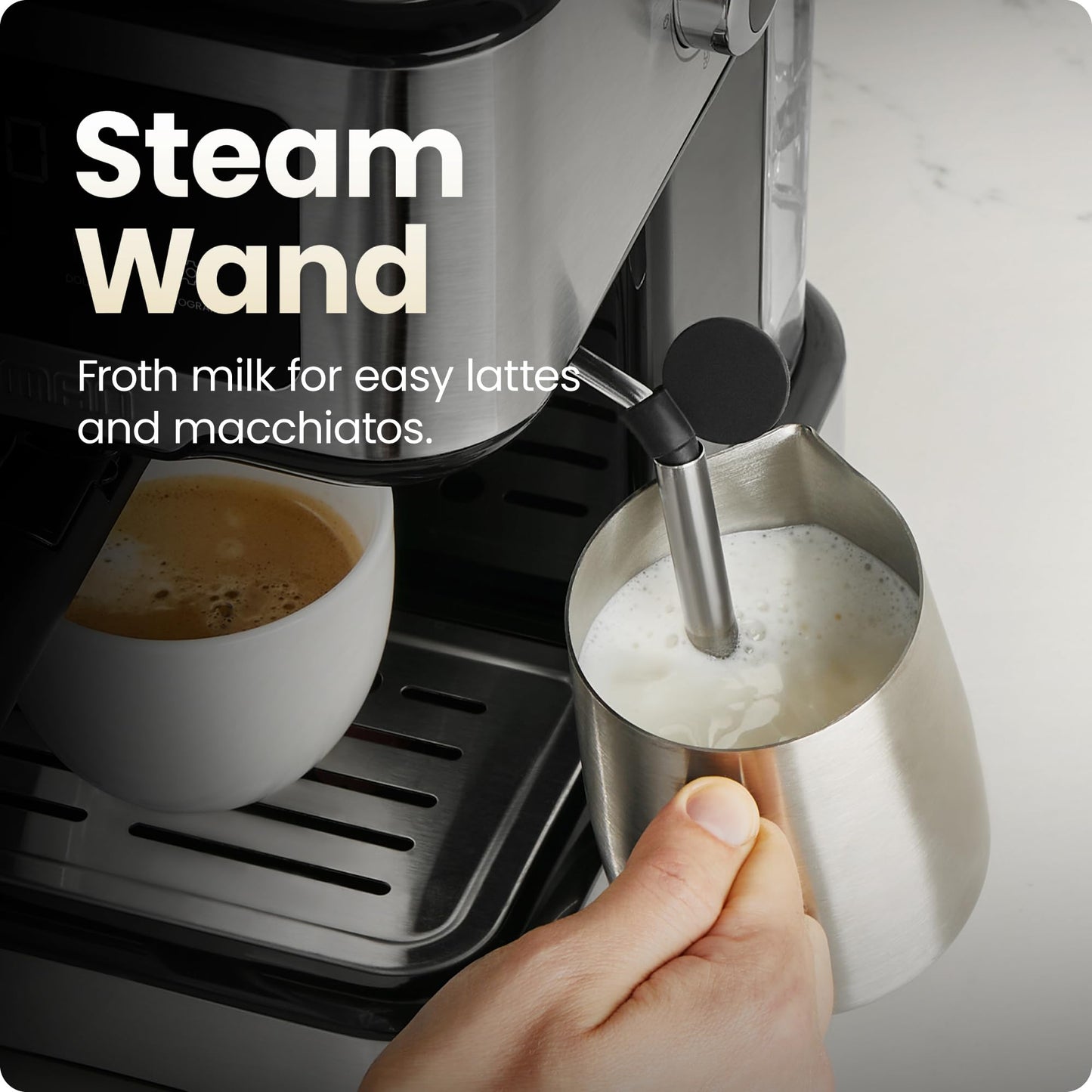 Chefman Máquina de espresso Chefman CraftBrew, cafetera digital con bomba de 15 bares con varilla de vapor para café con leche y capuchino, compacta con depósito de agua extraíble de 1.8L - acero inoxidable
