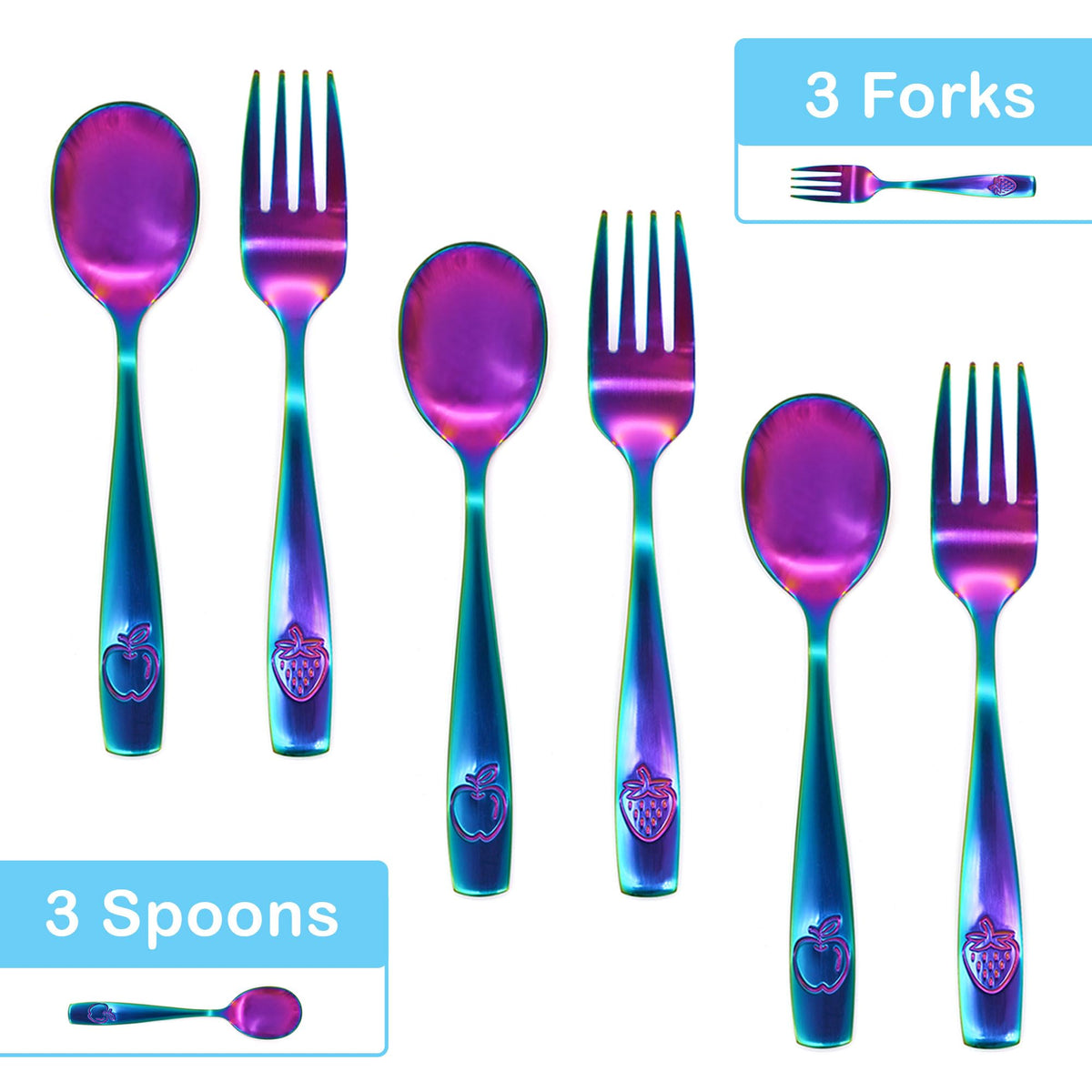 Juego de Cubiertos de Acero Inoxidable para Niños - Cubiertos Seguros para Niños y Pequeños - Juego de Utensilios para Niños - Juego de Cubiertos de Metal para Niños (Incluye 3 Cucharas Pequeñas para