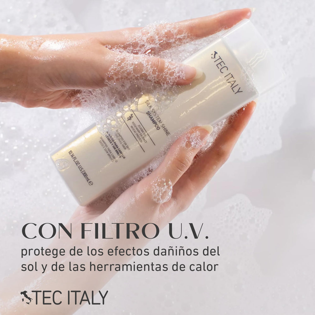 TEC ITALY Silk System Shine Shampoo 300 ml | Shampoo para Cabello Seco y Teñido | Aporta Brillo, Suavidad y Hidratación | Limpieza Suave con Ingredientes Naturales | Cuidado Profesional