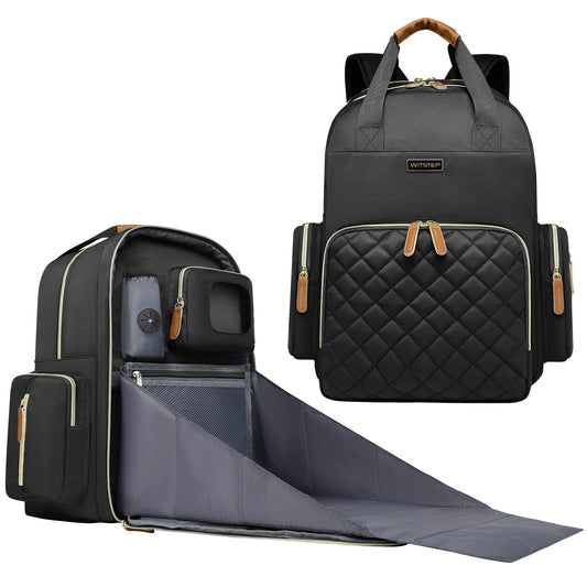 Mochila para Pañales WITSTEP Negra con Estación de Cambio Medium-Large para Mamás y Papás
