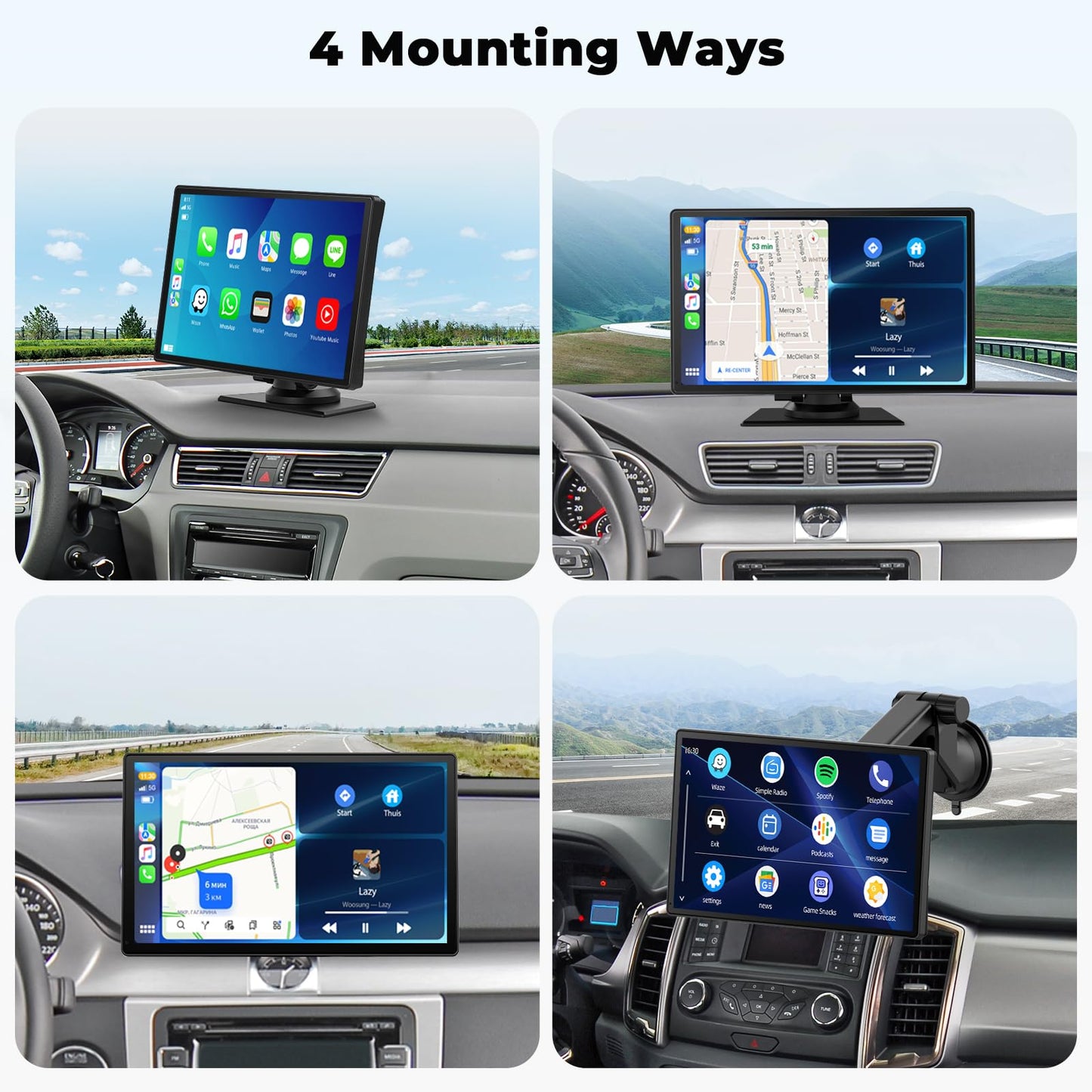 Pantalla Portátil Volam Negra CarPlay/Android Auto 9'' con Cámara de Reversa y Bluetooth Compatible con Todos los Vehículos