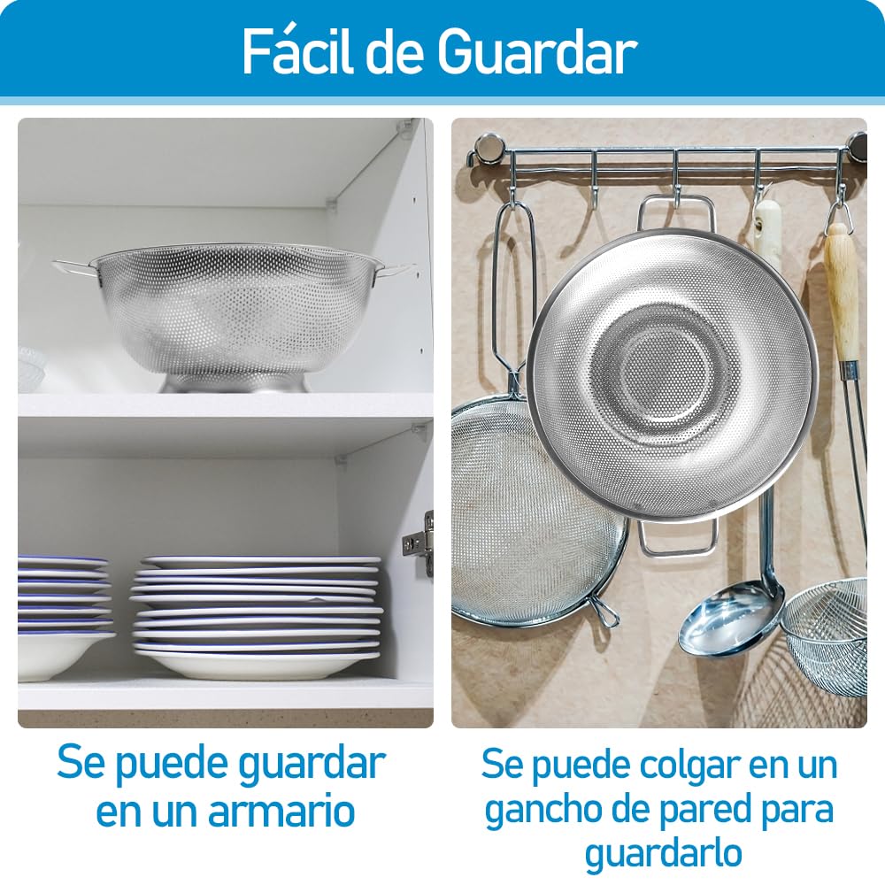 Bulaned Colador Microperforado de Acero Inoxidable, Colador Microperforado con Mango, Escurridor de Comida, Colador de 5 Cuartos, Escurridor de Ollas para Cocinar, Coladores de Malla