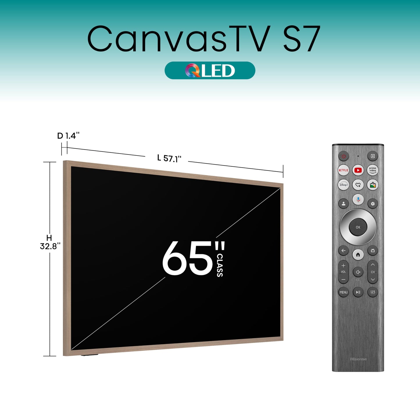Hisense Serie CanvasTV™ de 65 Pulgadas Clase QLED 4K S7N Dolby Vision HDR Google Smart TV (65S7N, Modelo 2024) - Modo artístico, Panel antirreflejos, visualización Hi-Mate, Marco y Montaje en Pared
