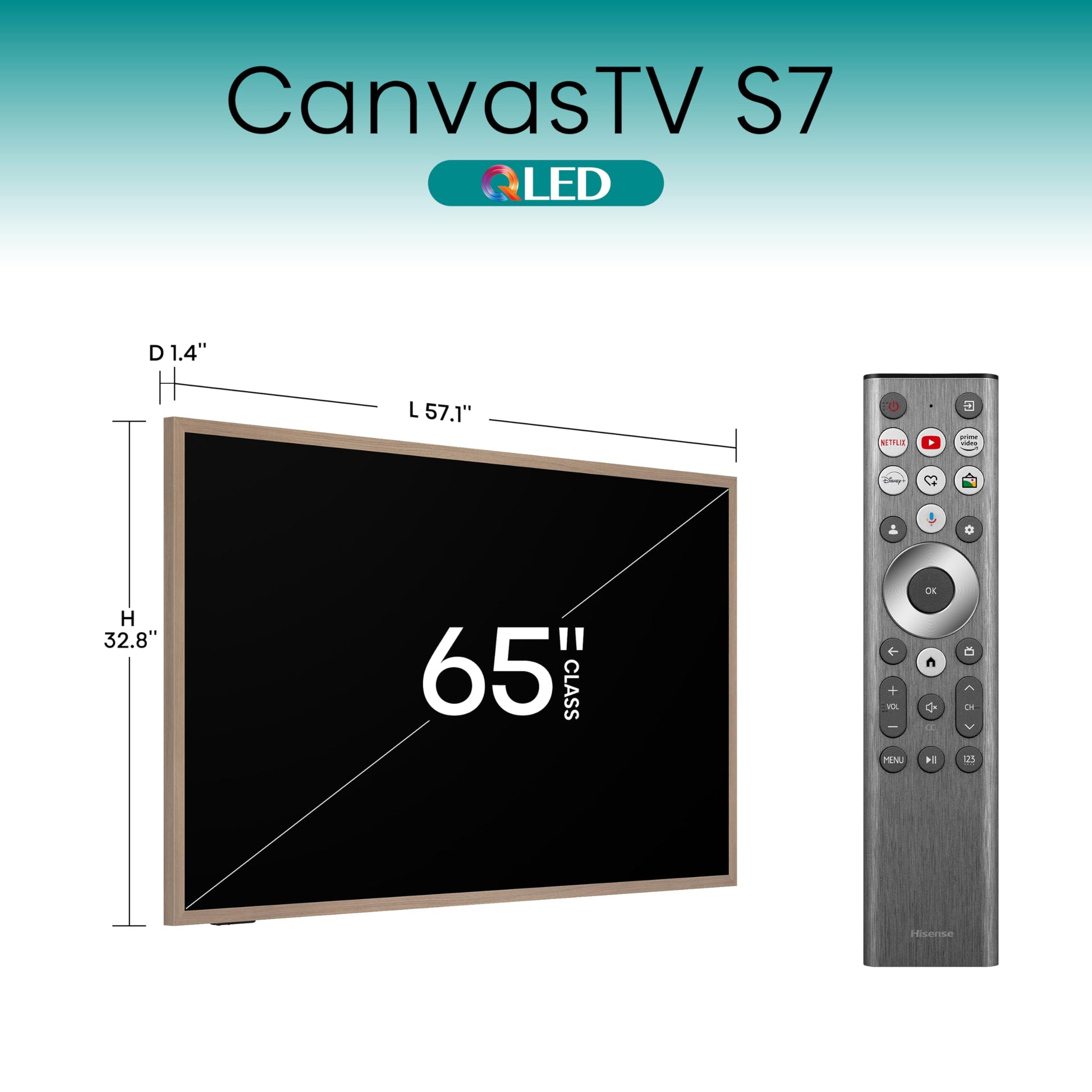 Hisense Serie CanvasTV™ de 65 Pulgadas Clase QLED 4K S7N Dolby Vision HDR Google Smart TV (65S7N, Modelo 2024) - Modo artístico, Panel antirreflejos, visualización Hi-Mate, Marco y Montaje en Pared