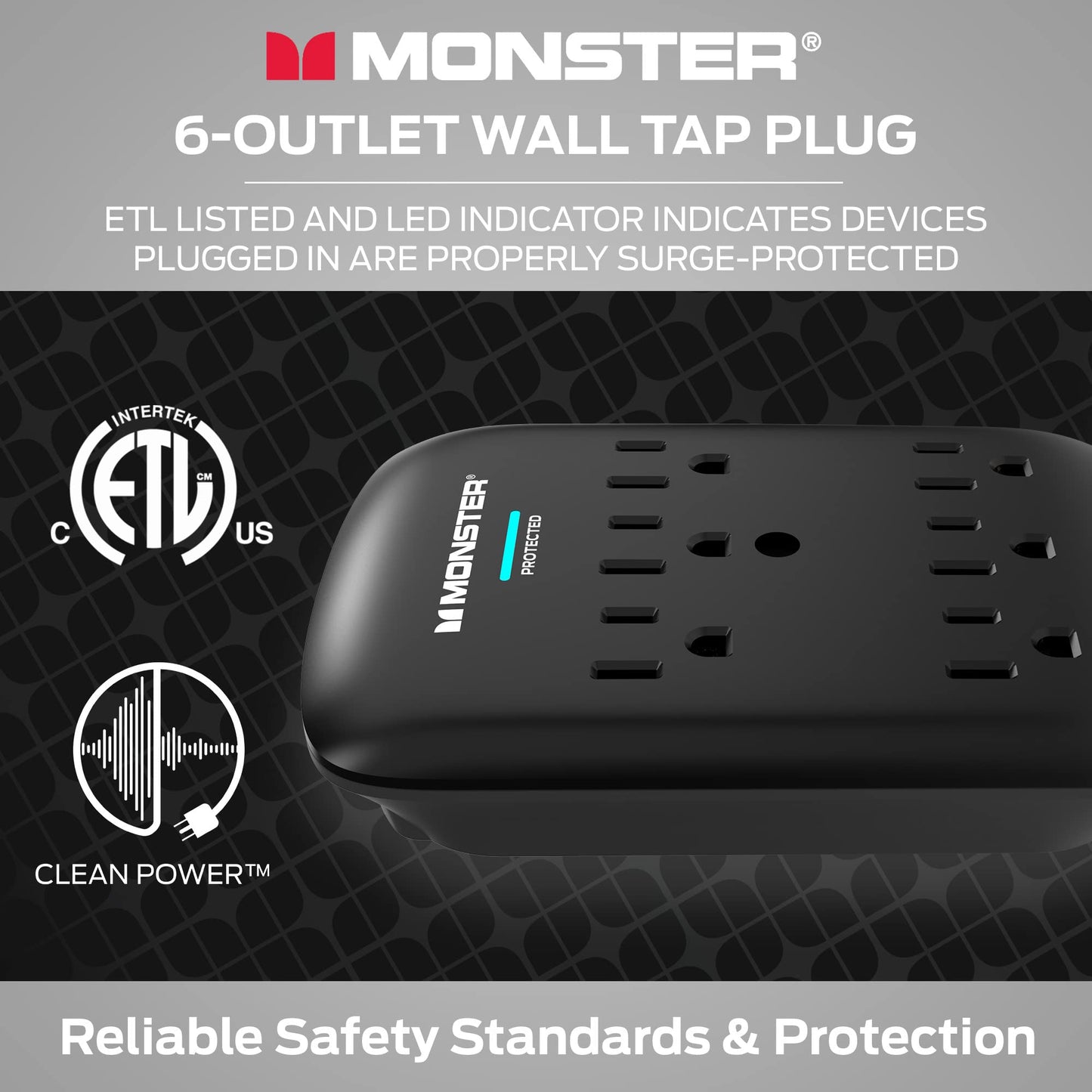 Protector de Sobretensión Monster Blanco con Soporte de Pared para Ordenadores y Cine en Casa