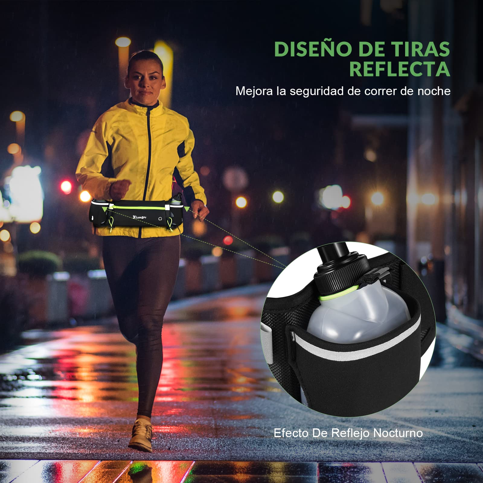 Cangurera Deportiva, LonEasy Cangureras para Correr con 2 Botellas de Agua, Riñonera impermeable reflectante con Cinturón Regulable, Ideal para Caminar, Ciclismo, Correr, Deportes al Aire Libre