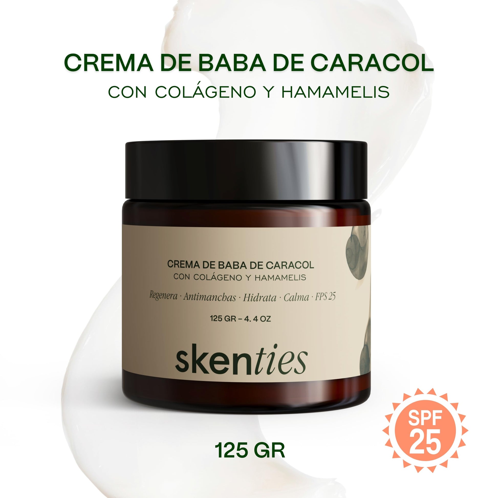 Skenties Crema Facial Baba de Caracol y Colágeno 125g - Antiarrugas, Antimanchas e Hidratante con Hamamelis - Repara y Protege FPS 25 - Skincare para Todo Tipo de Piel Mujer y Hombre
