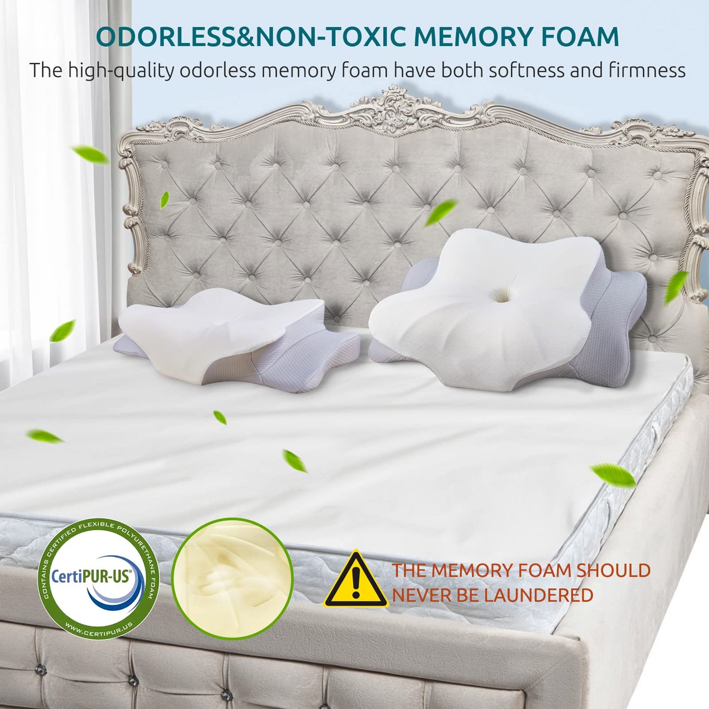 Almohada Cervical DONAMA Blanca con Espuma Viscoelástica Ergonómica para Dormir de Lado, Espalda y Estómago