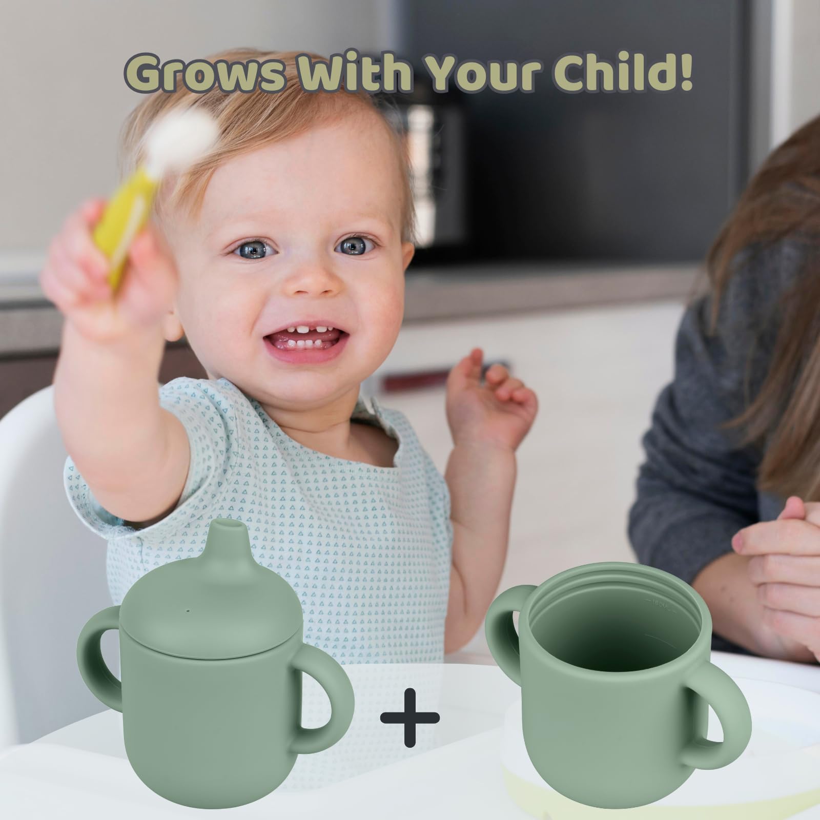 Nothomme - Vasos de silicona para bebes de 6 a 12 meses, paquete de 2 tazas de entrenamiento de silicona de grado alimenticio con pajitas y tapas, mango de agarre para destete LED de bebé, 6 onzas