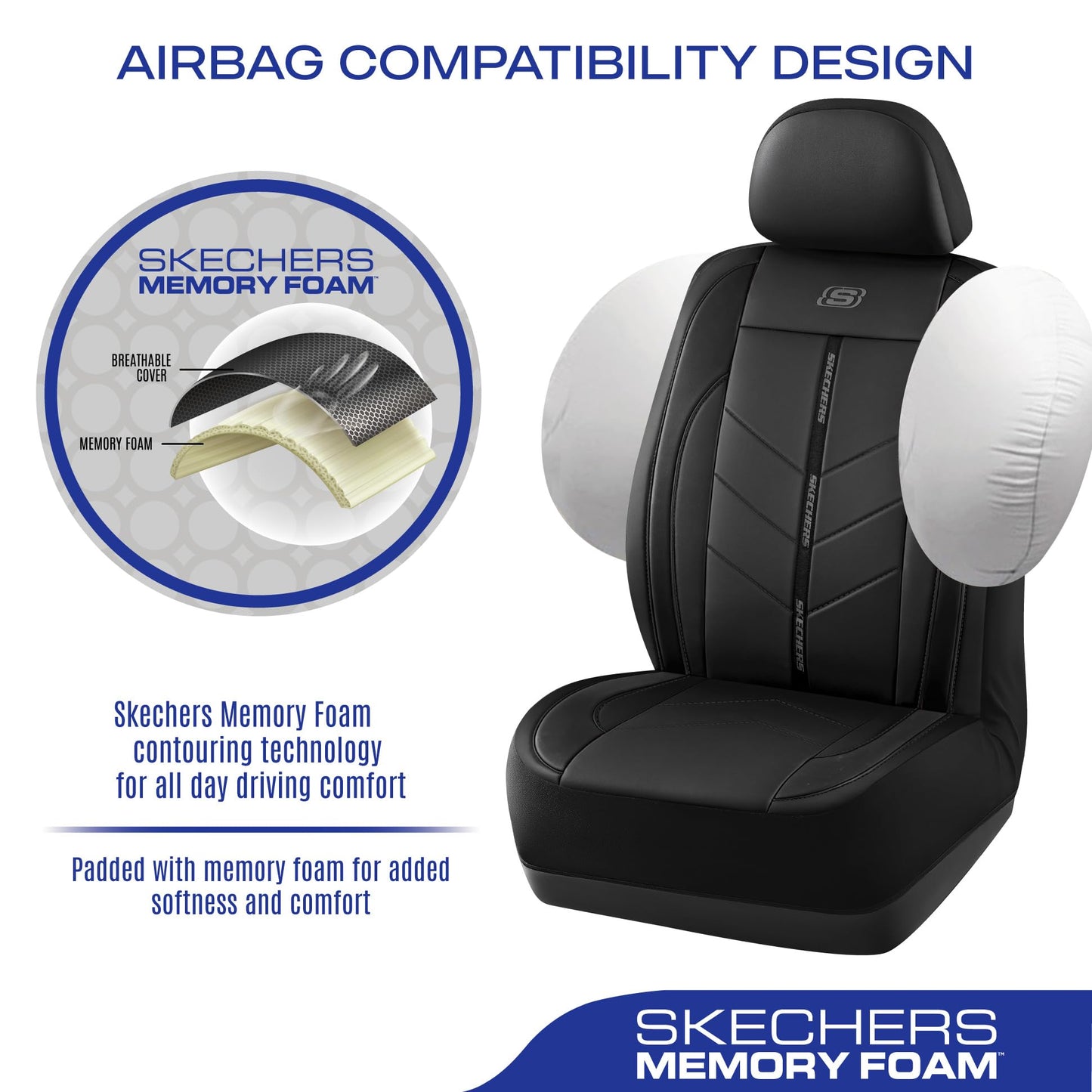 Skechers Fundas de asiento de coche, lujosas fundas de asiento de cuero sintético, protector de asiento de coche impermeable antideslizante para asientos delanteros, accesorios de coche compatibles