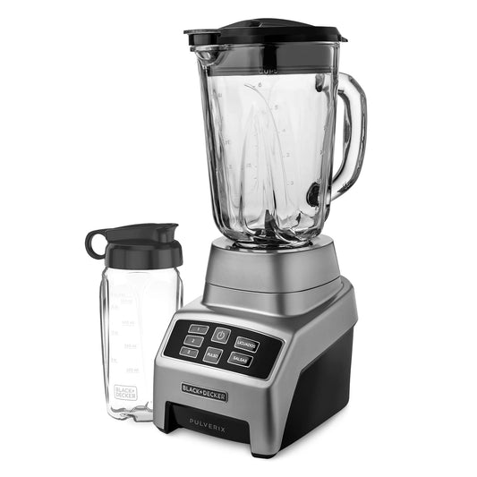 BLACK+DECKER Licuadora Pulverix Digital, con Vaso Personal, 3 Velocidades con 6 Cuchillas y Jarra de Vidrio 1.5lts, 700 Watts de Potencia, BL1840MS-MX