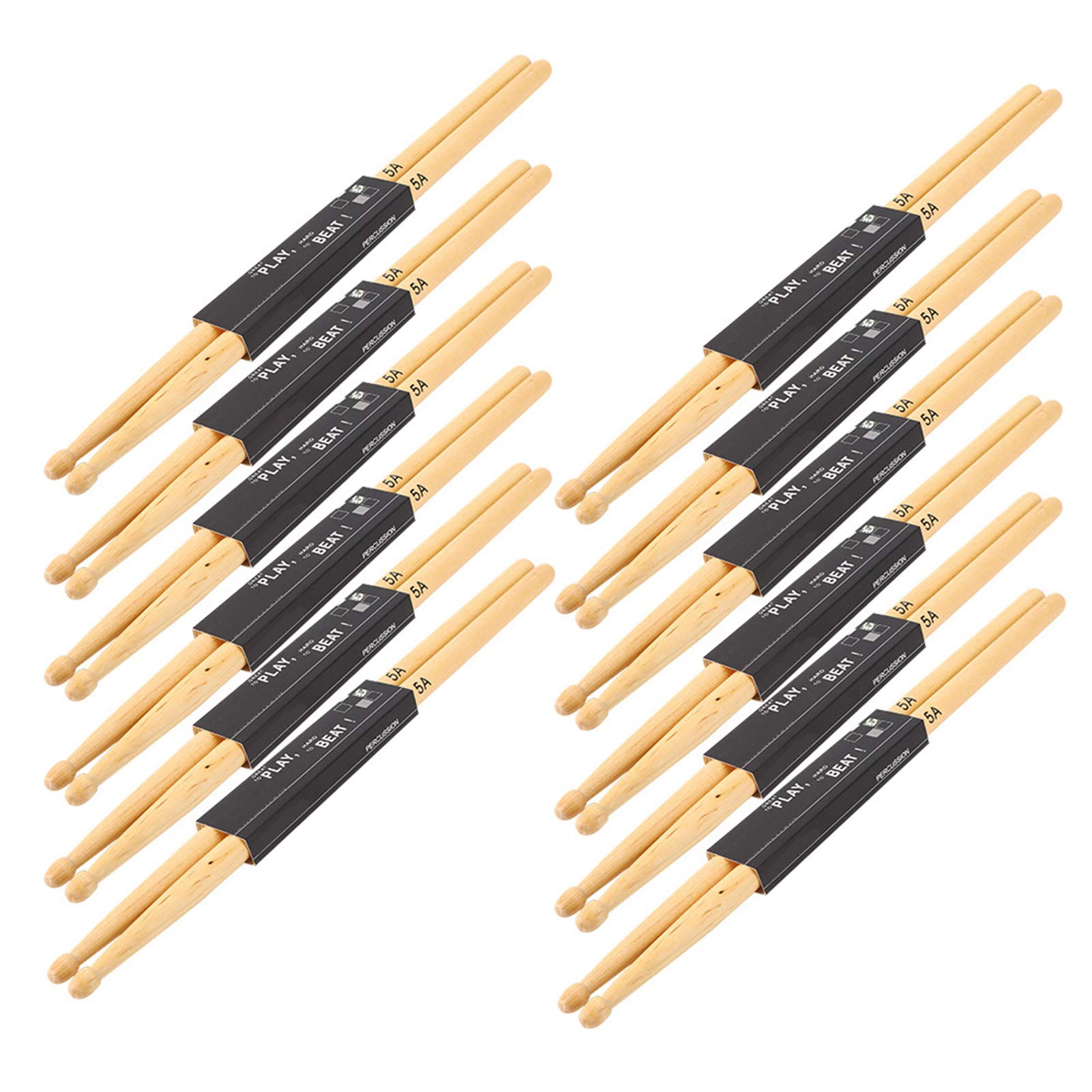 Aukson Baquetas para batería, 12 Pares de Baquetas con Cabeza de Palo en Forma de lágrima Baquetas de 5A para Practicar la interpretación en el Escenario