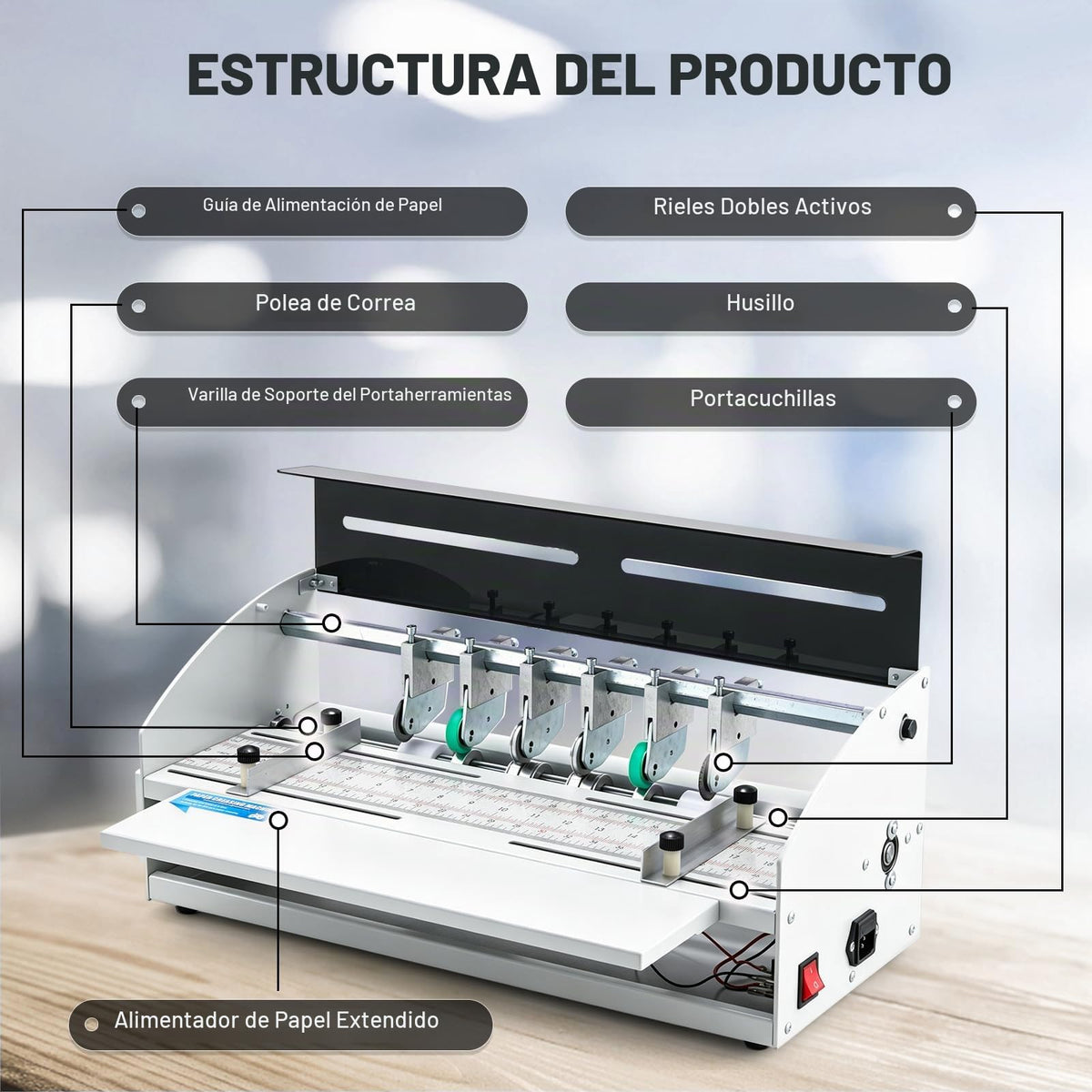 Máquina Plegadora de Papel Mxmoonant Eléctrica 3 en 1 Blanca con Línea Punteada