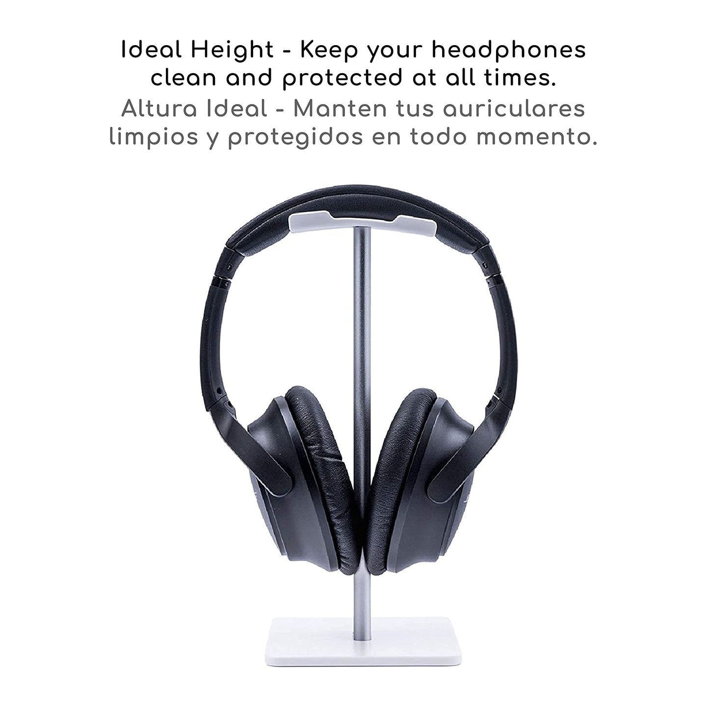 Lenfech boldR Soporte Blanco con Plateado para Audífonos/Base Universal de Escritorio para Auriculares. Headphone/Gaming Headset Stand.