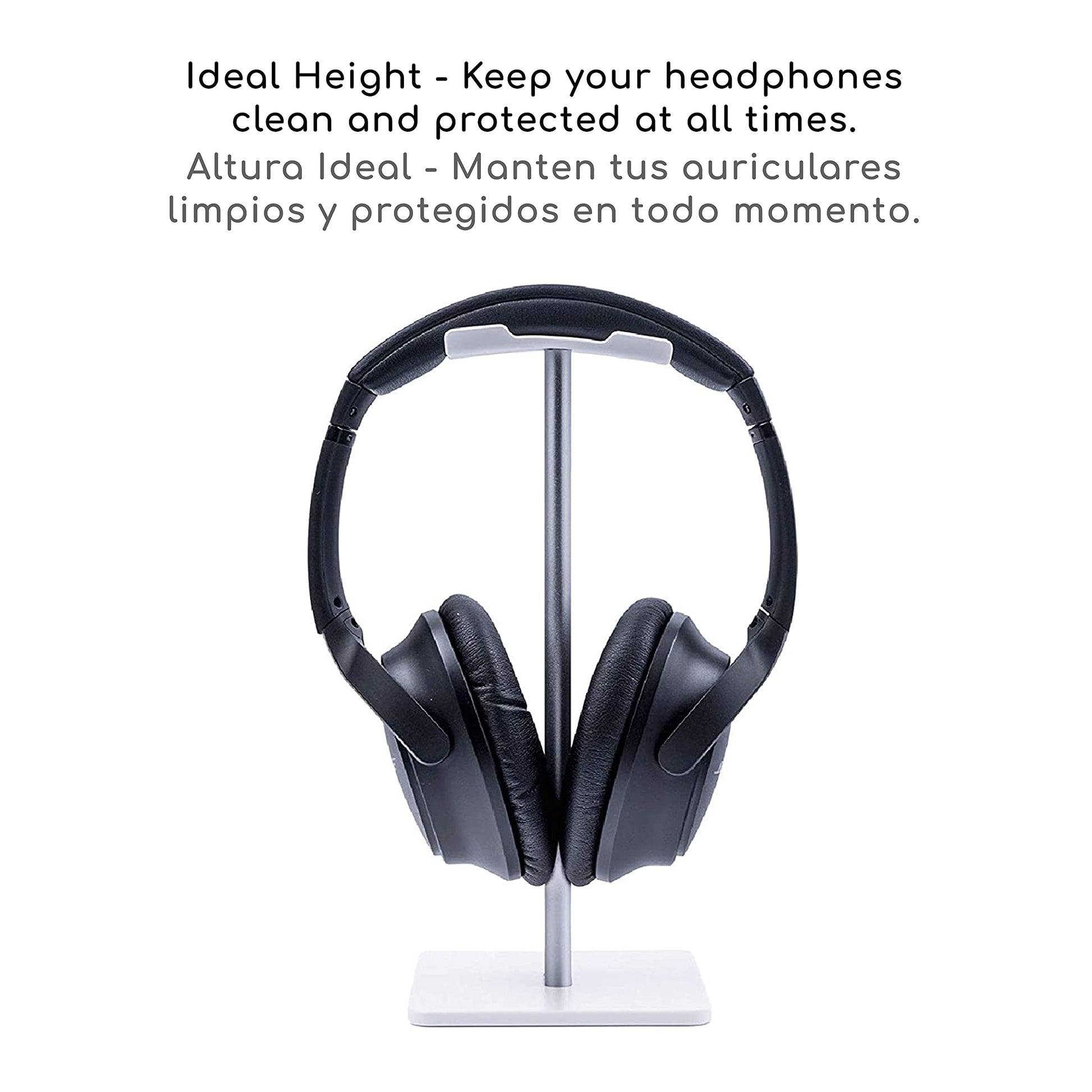 Lenfech boldR Soporte Blanco con Plateado para Audífonos/Base Universal de Escritorio para Auriculares. Headphone/Gaming Headset Stand.