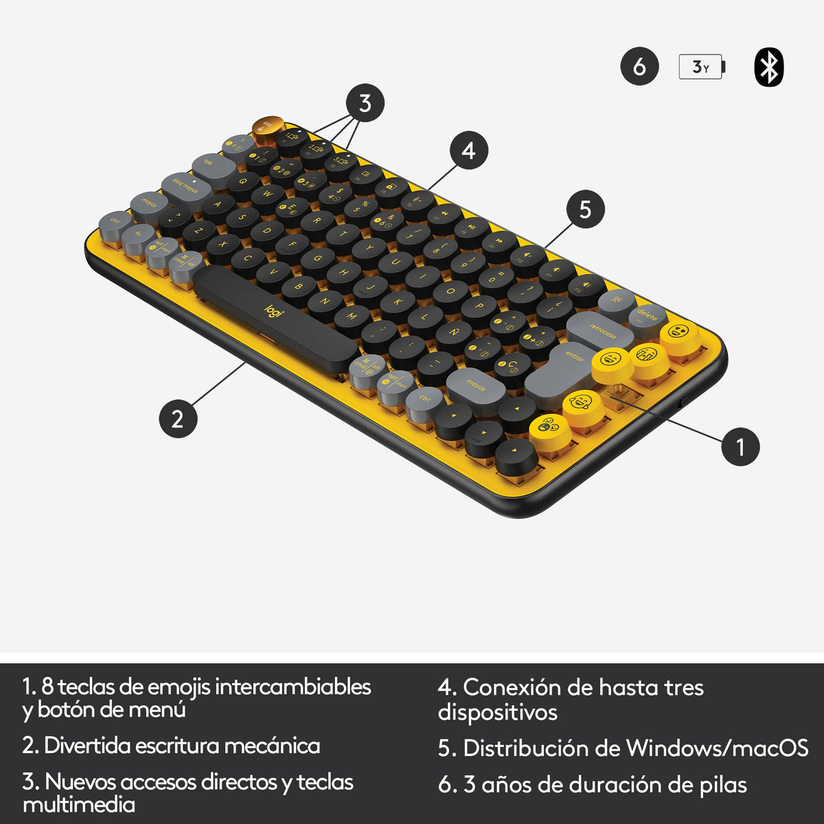 Teclado Mecánico Logitech Blast Inalámbrico Multidispositivo con Teclas Emoji Personalizables