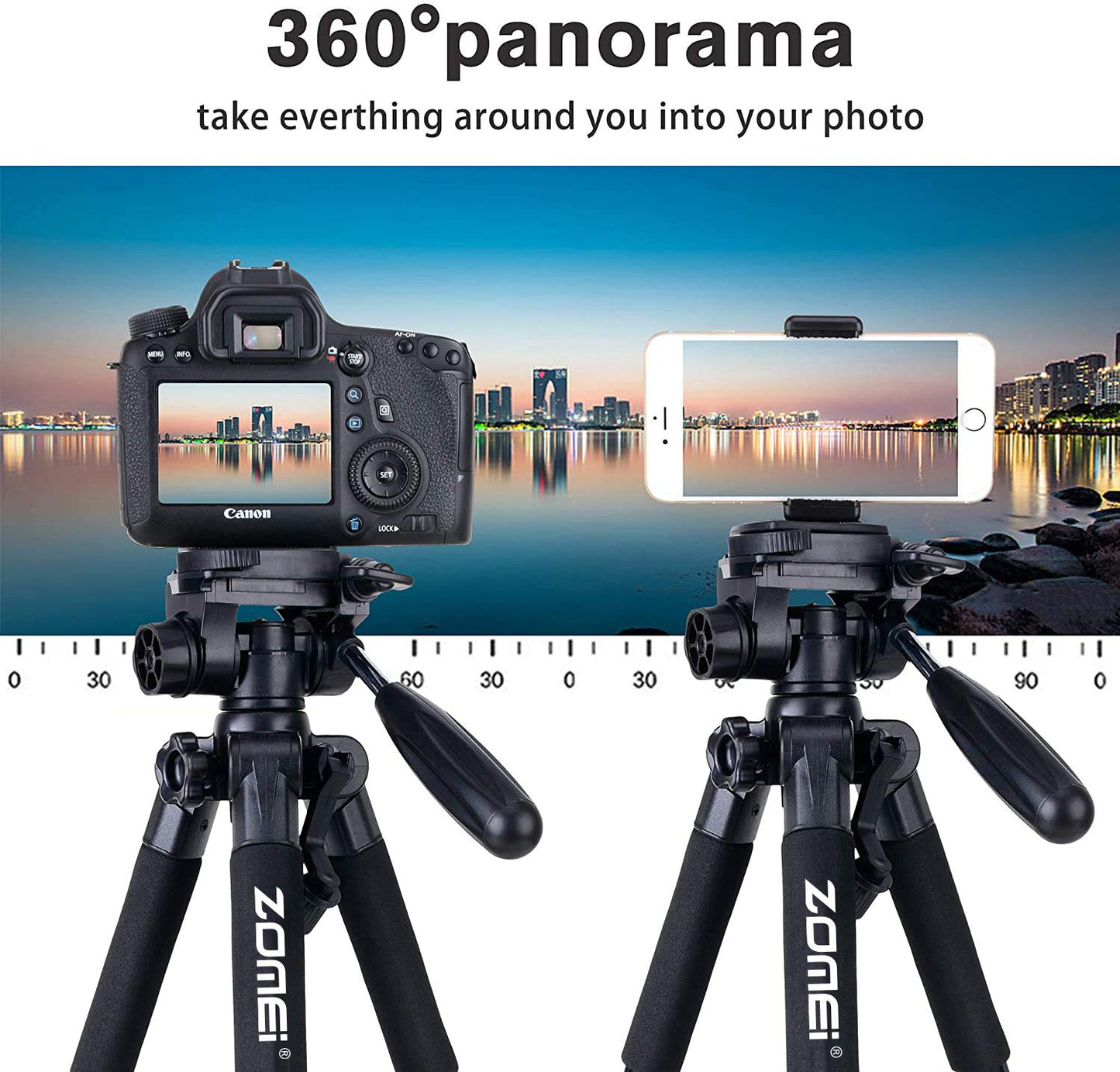 Trípode para Cámara ZOMEI Q111 Negro Profesional de Aluminio 55 Pulgadas para DSLR Canon Nikon Sony