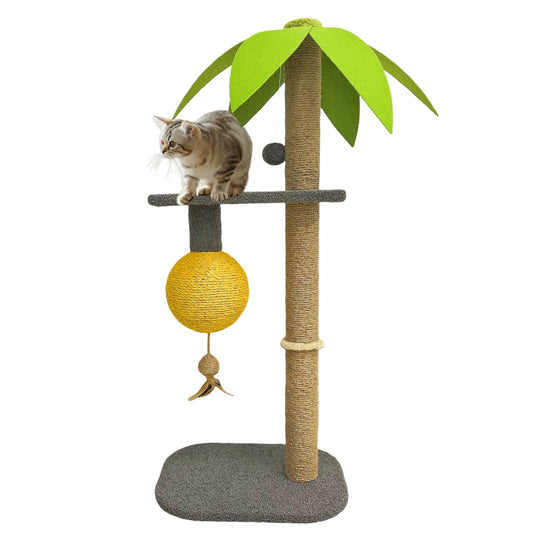 BUIMIT - Rascador de palmera personalizable para gatos con altura ajustable, poste rascador para gatos con base resistente y bola colgante, poste rascador para gatos con cuerda de sisal para gatos de