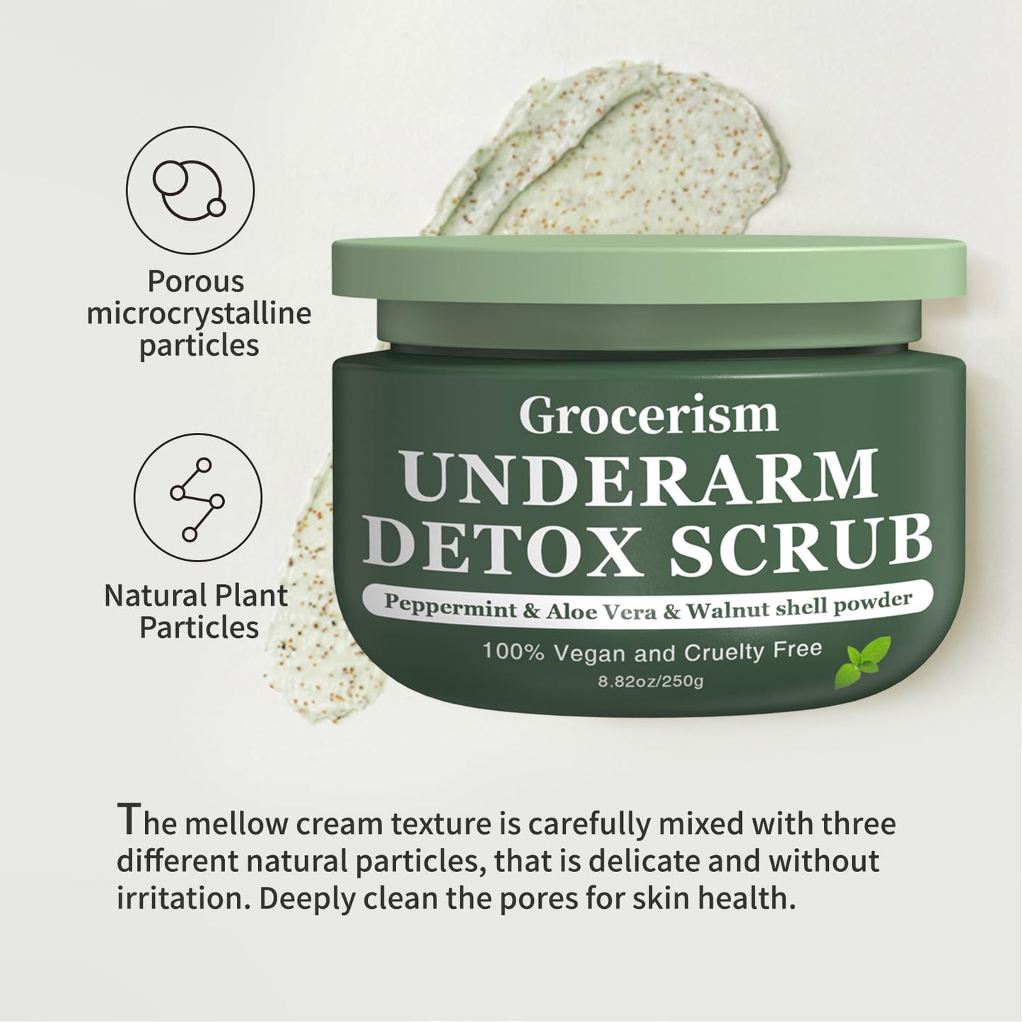 Armpit Detox and Body Scrub 8.8oz || with Peppermint and Aloe Vera for Odors Removing, Exfoliating, Moisturizing, Smoothen and Tighten, Also Underarm Detox for Legs, Knee, Feet, Arms and Hands