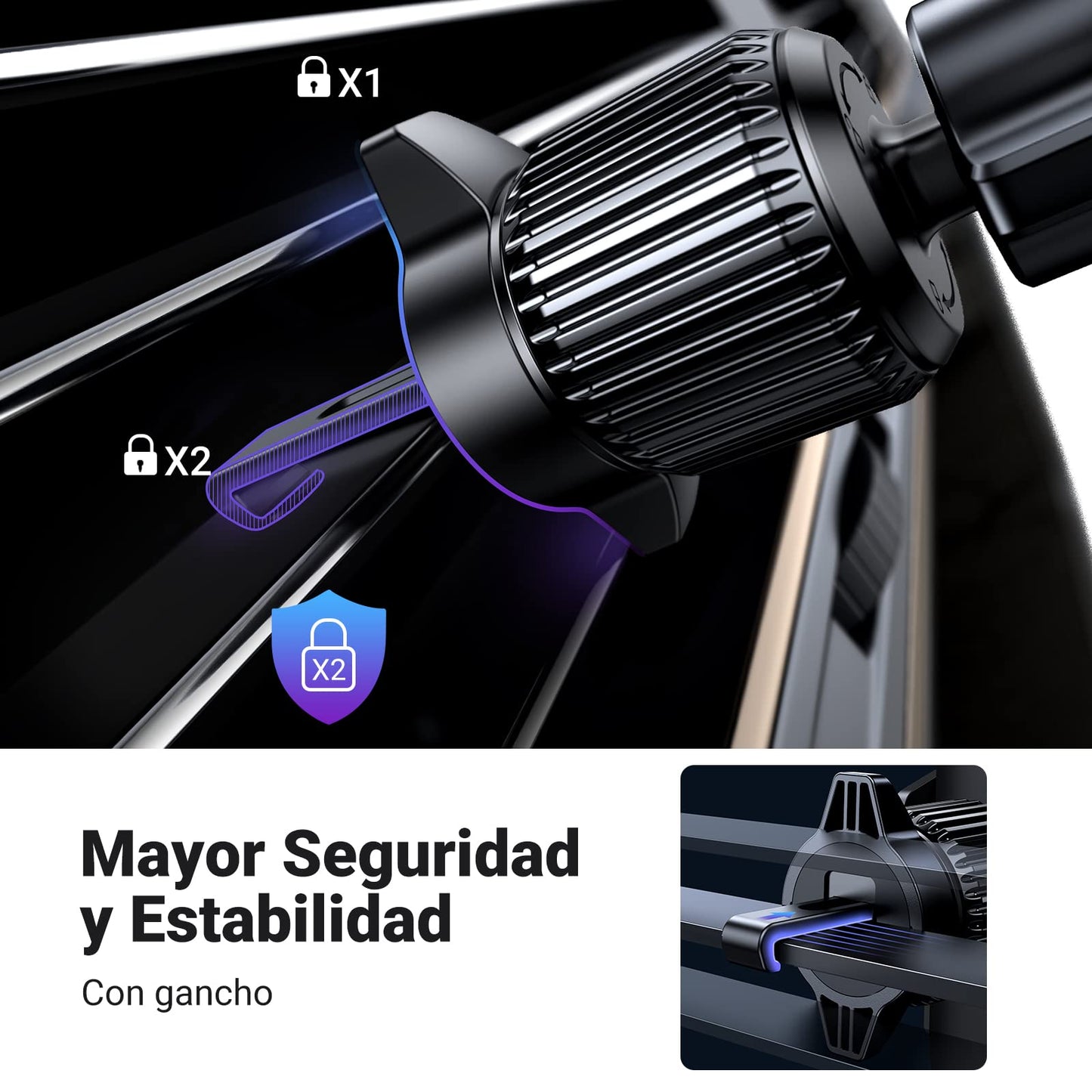 Soporte Celular Automóvil UGREEN Negro Giratorio 360° para iPhone y Galaxy