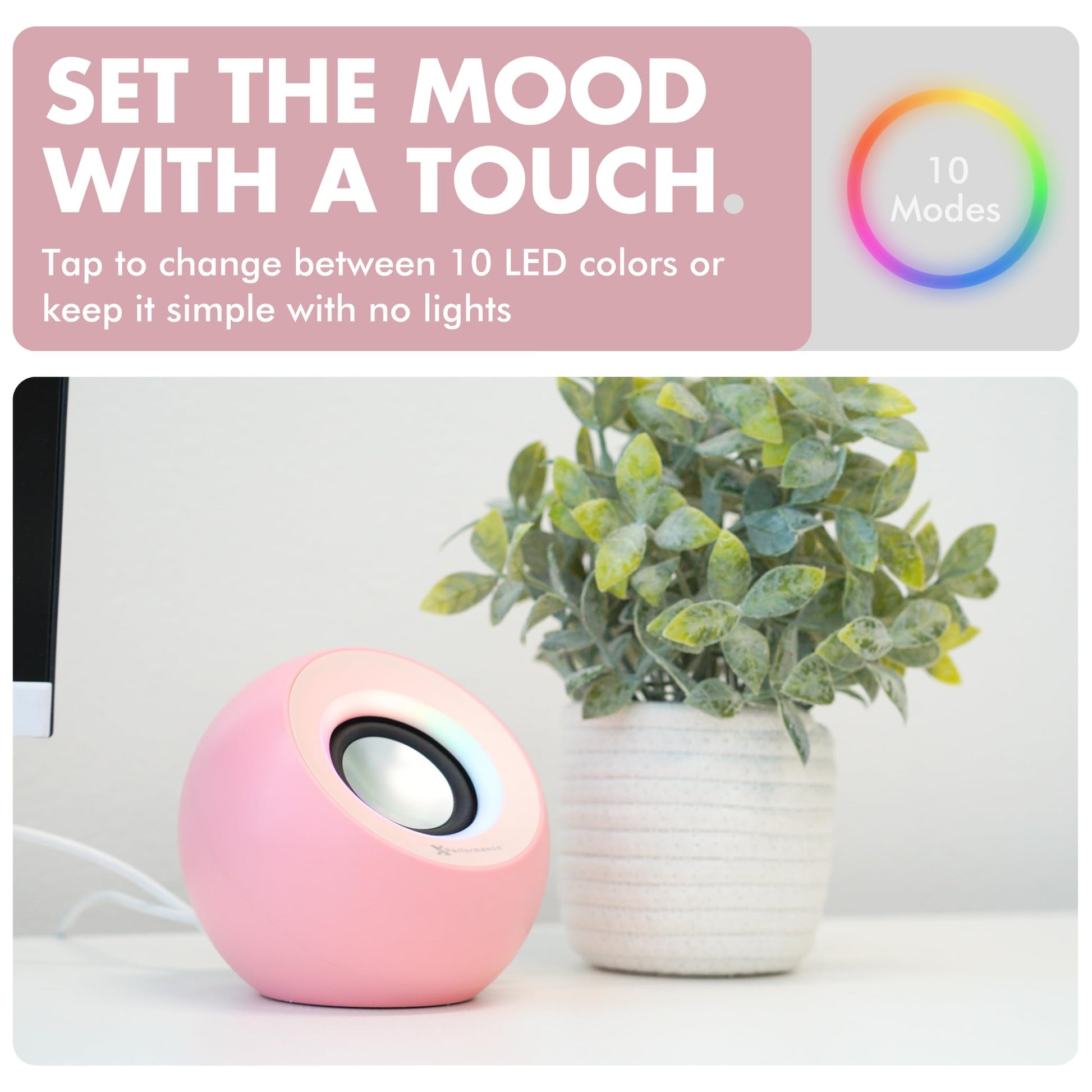 X9 Performance - Altavoces de computadora rosa para PC de computadora con iluminación RGB, Bluetooth, USB y AUX - Conexión de triple modo, controladores duales de 2.25 pulgadas para trabajo y juego